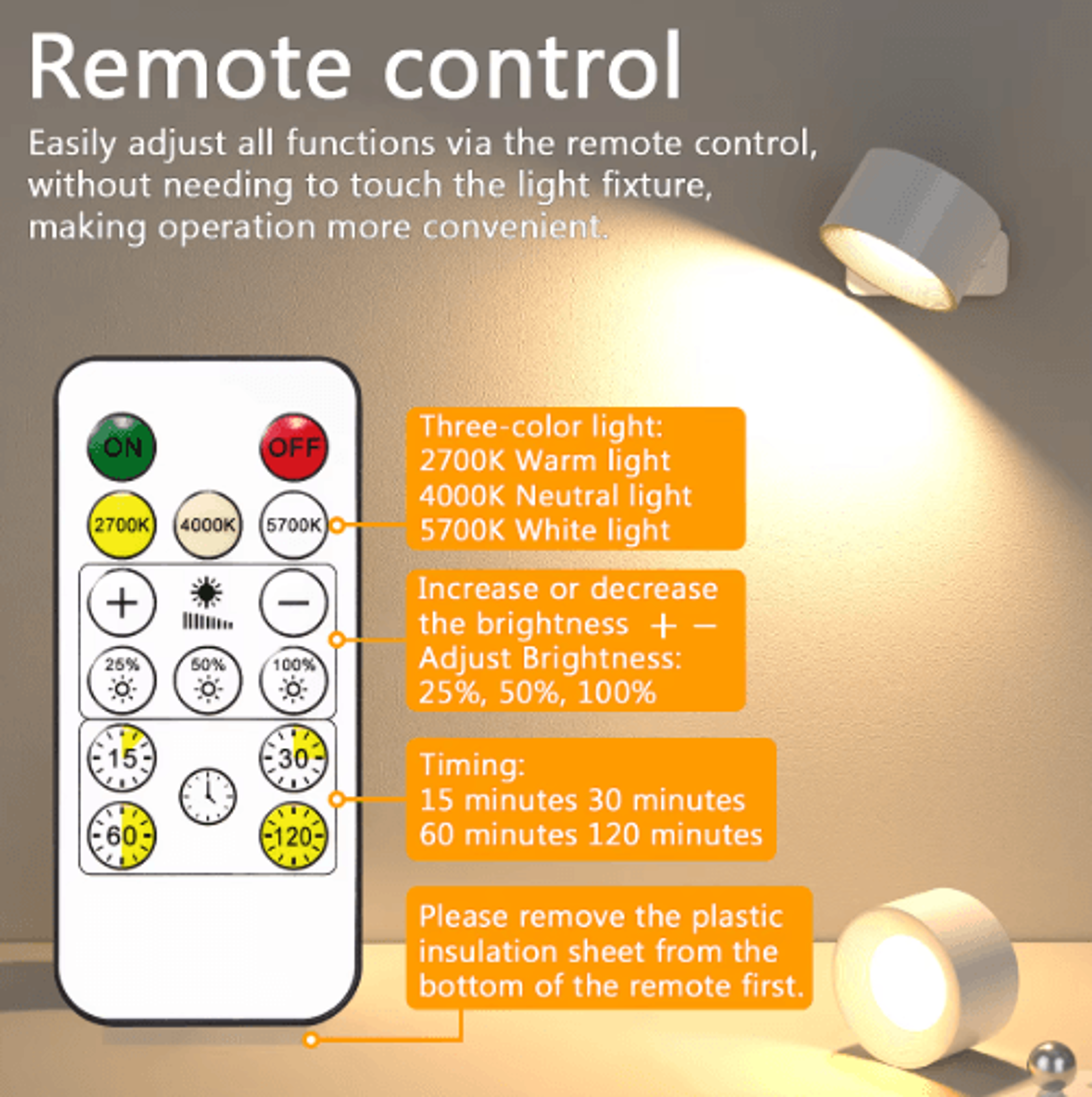 2000mAh Magnetic LED Wall Light  Rechargeable 360 Rotating 3Color Dimmable Reading Sconce With Remo 7