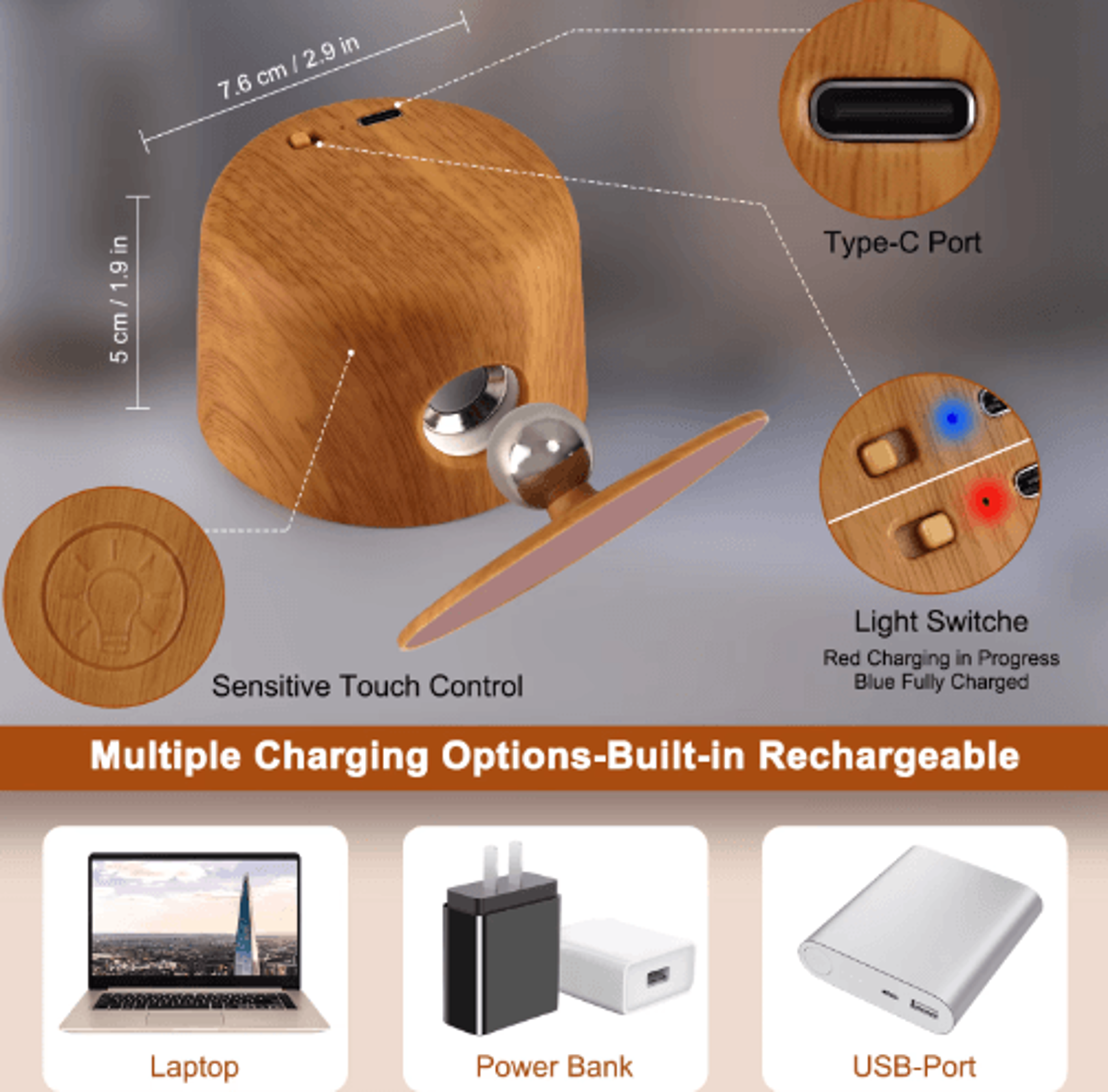 360 Rotating Magnetic Wall Lamp  Rechargeable Touch ColorChanging Night Light With Remote  Timer 4