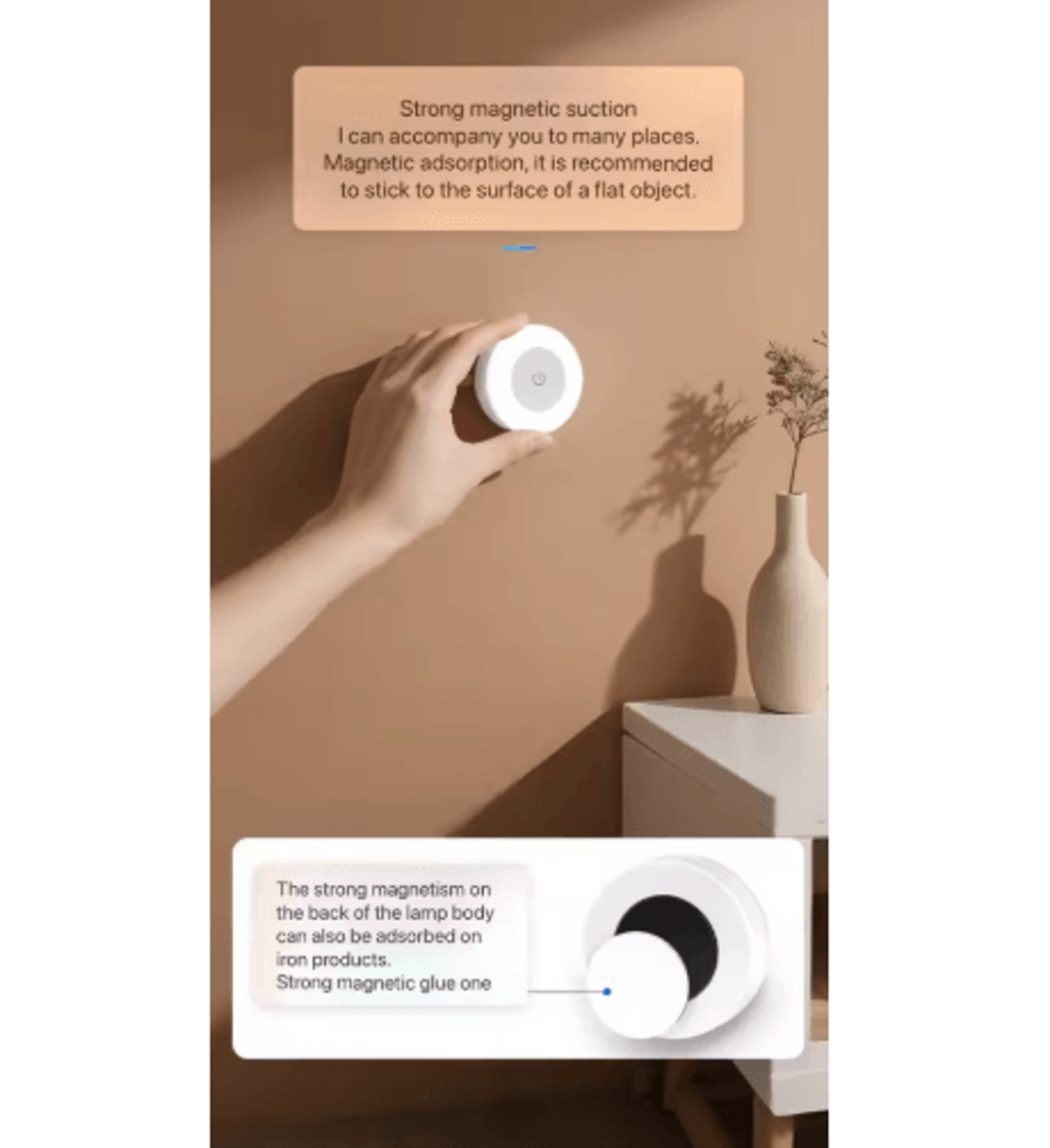 Rechargeable Round LED Touch Night Light  Magnetic USB Cordless Wall Lamp For Bedroom  Hallway 3