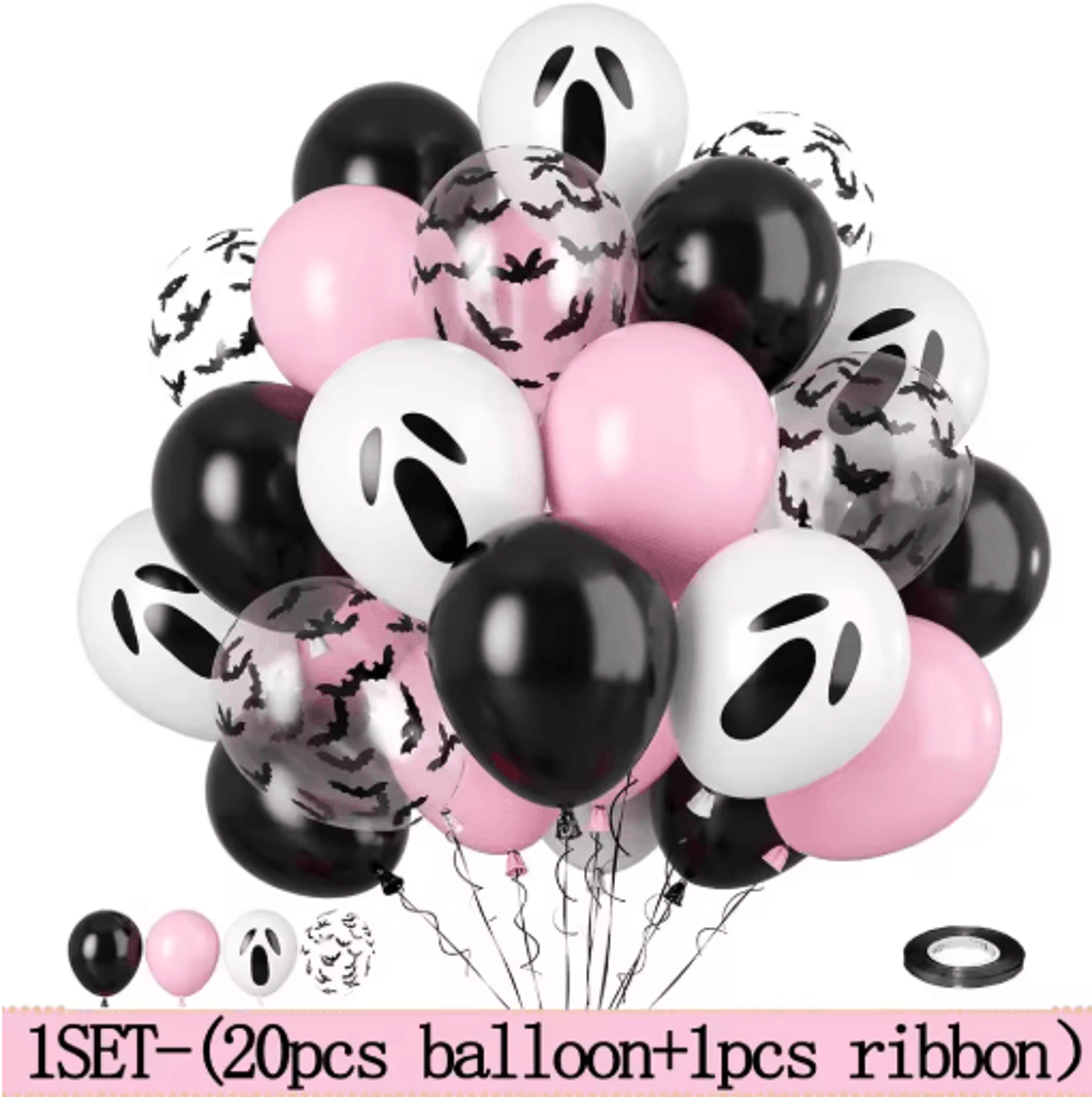 20Piece Pink  Black Halloween Balloon Set  Ghost  Bat Confetti Balloons For Spooky Parties 4
