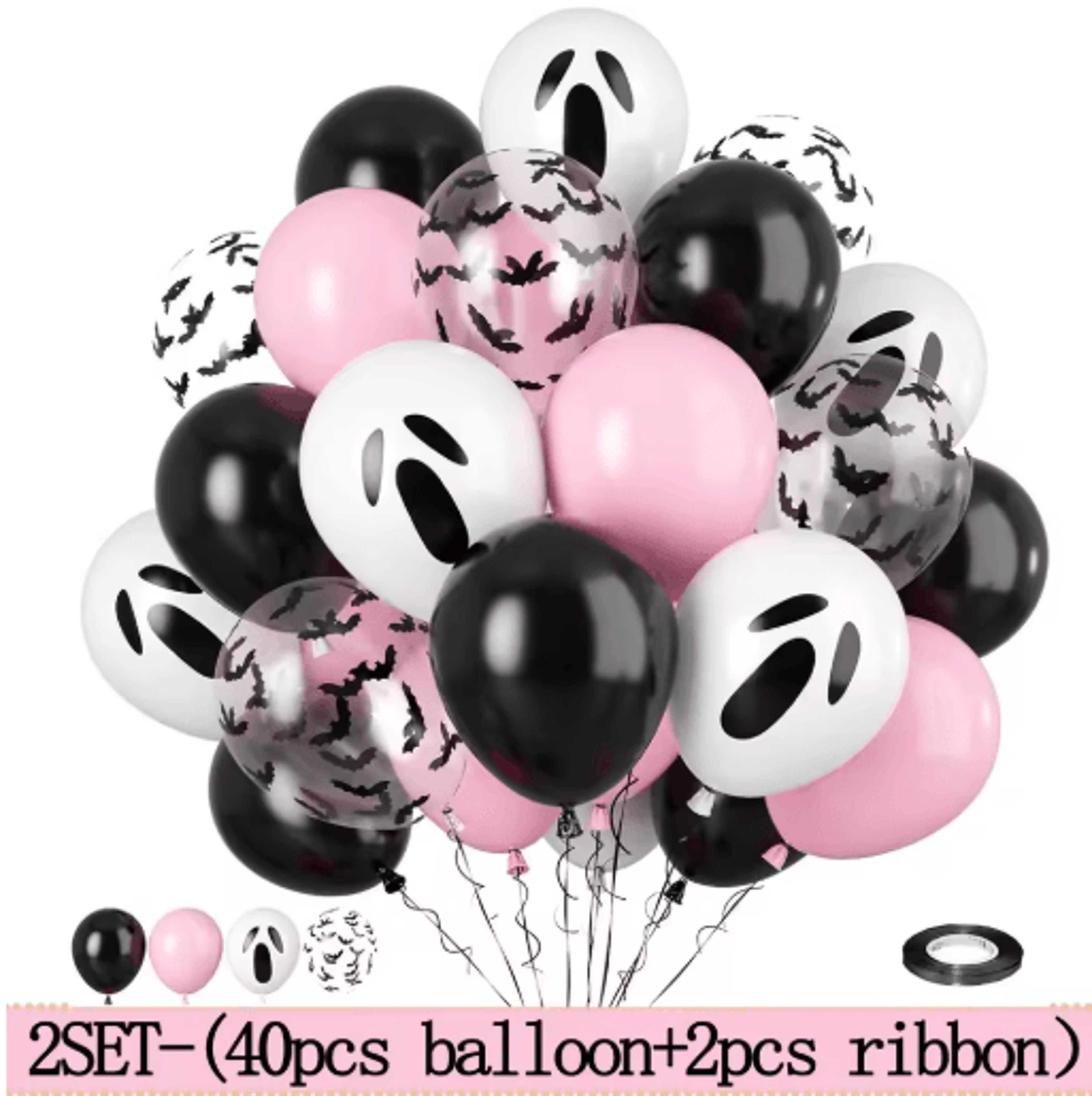 20Piece Pink  Black Halloween Balloon Set  Ghost  Bat Confetti Balloons For Spooky Parties 5