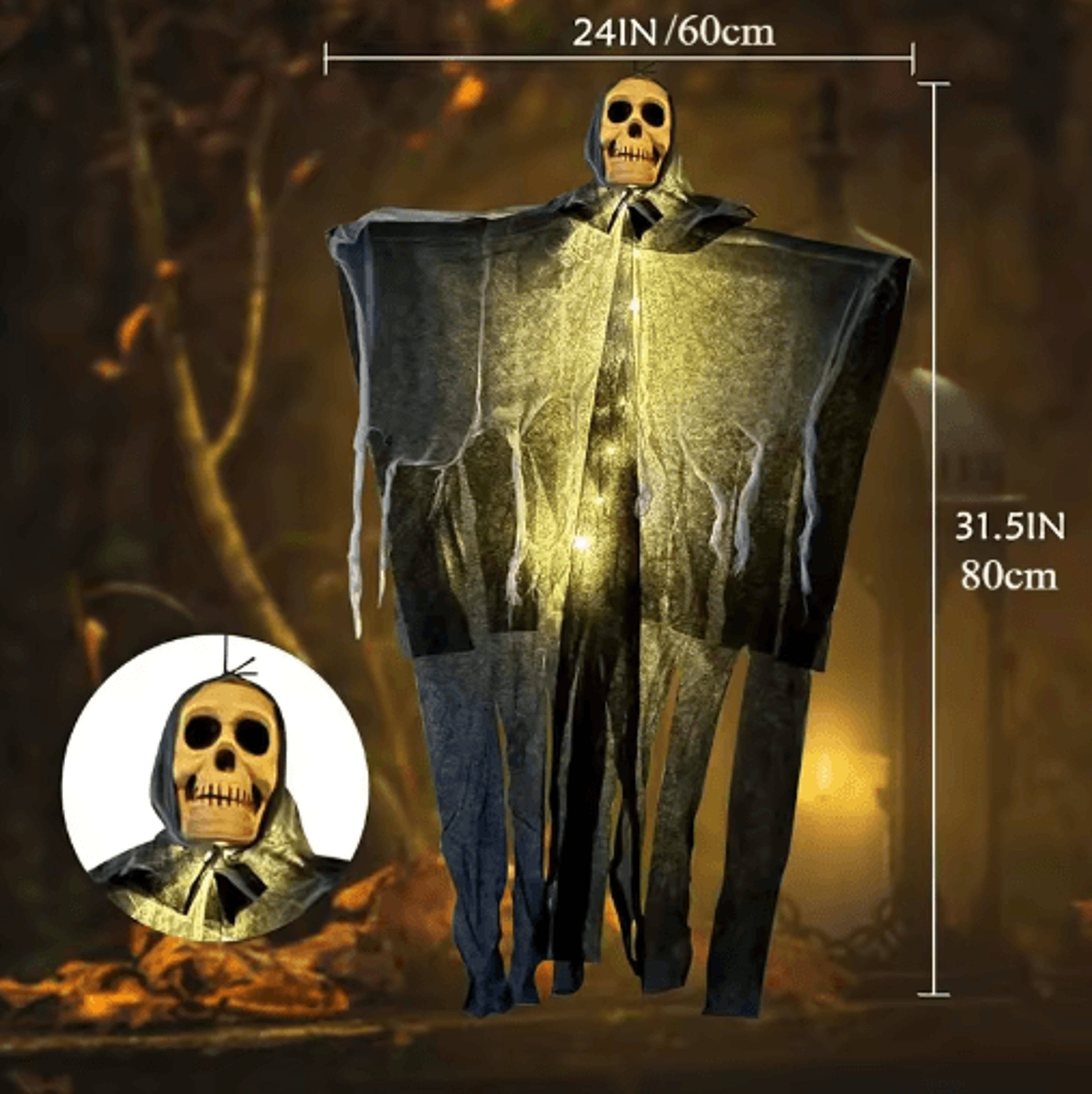 Glowing Skull Skeleton Hanging Ghost  Halloween Gauze Horror Prop For Home Garden  Party Decor 2