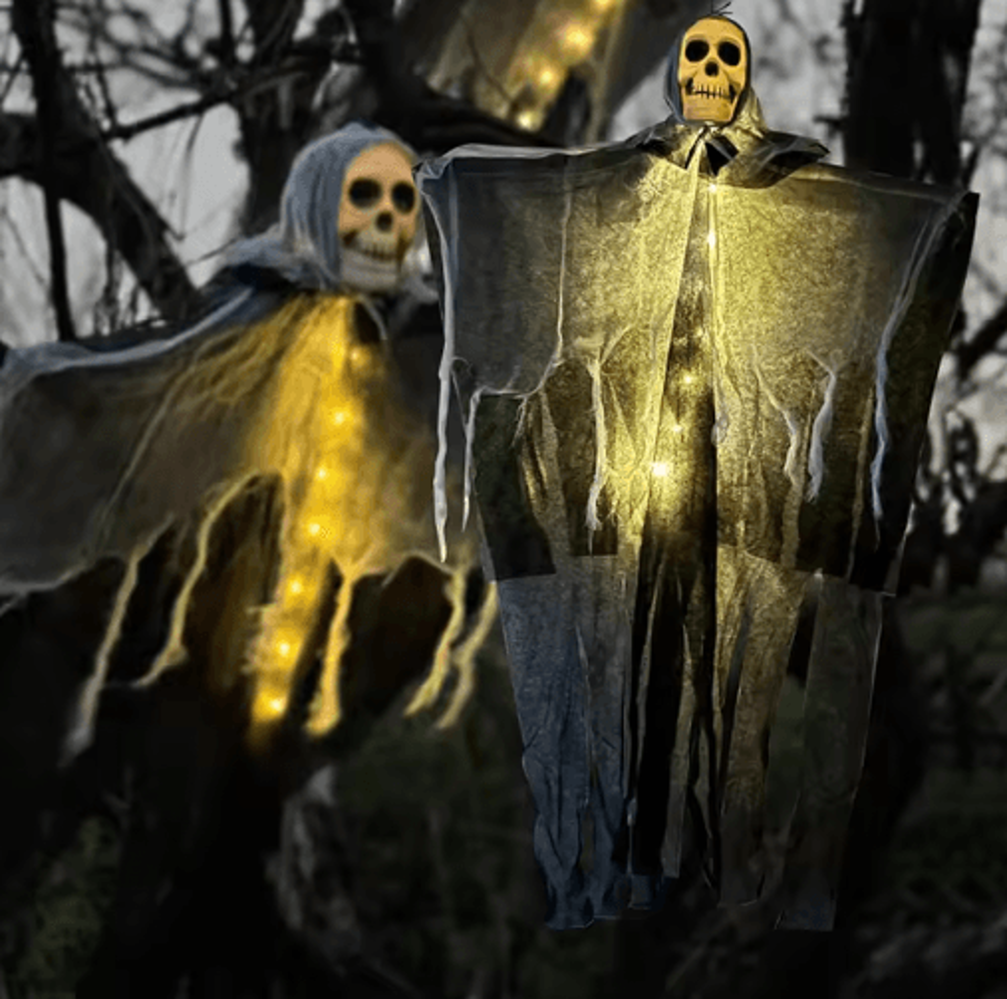 Glowing Skull Skeleton Hanging Ghost  Halloween Gauze Horror Prop For Home Garden  Party Decor 6