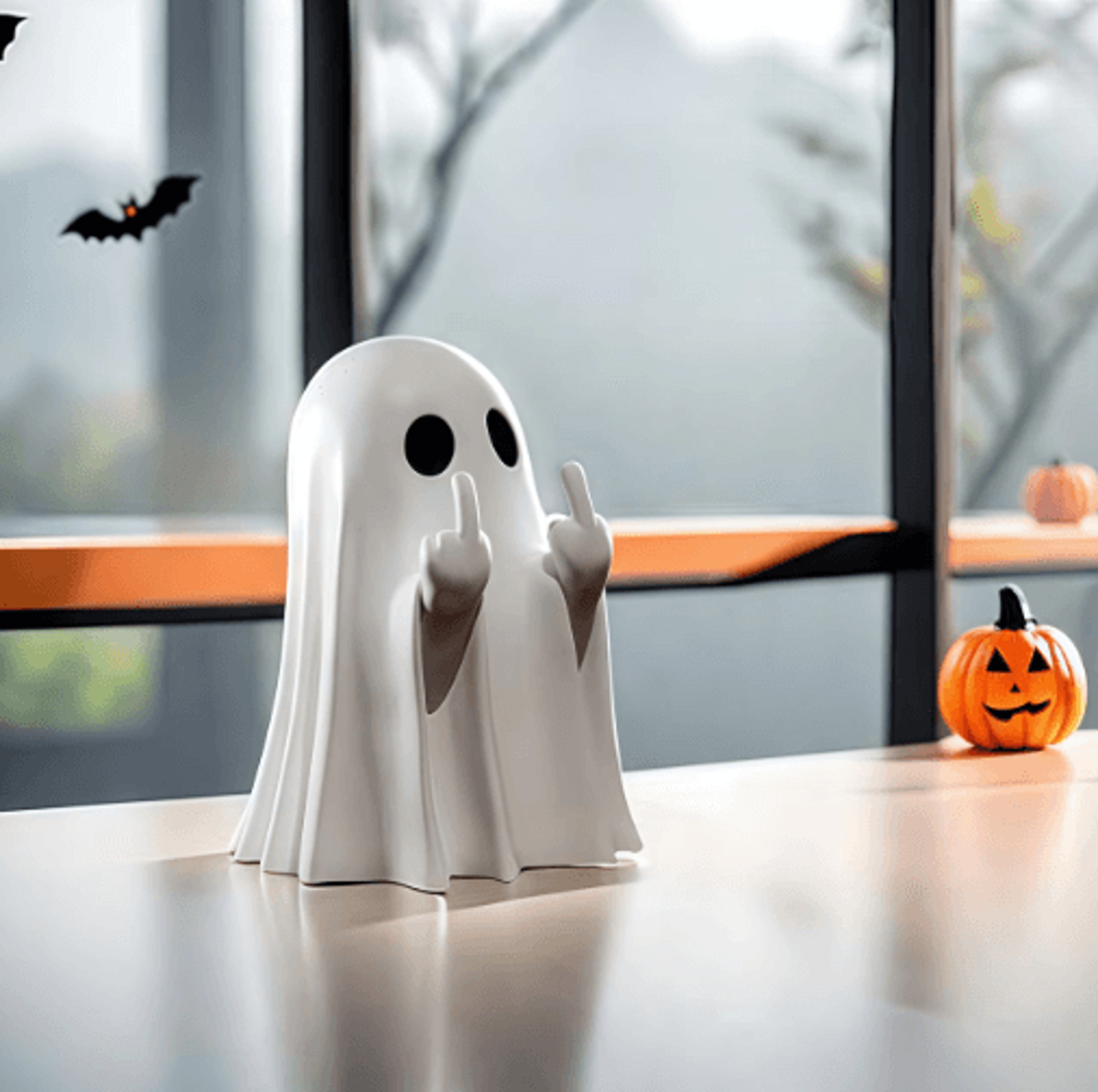 Cute Middle Finger Ghost Statue  Small Spooky Halloween Figurine For Coffee Table  Shelf Decor 0