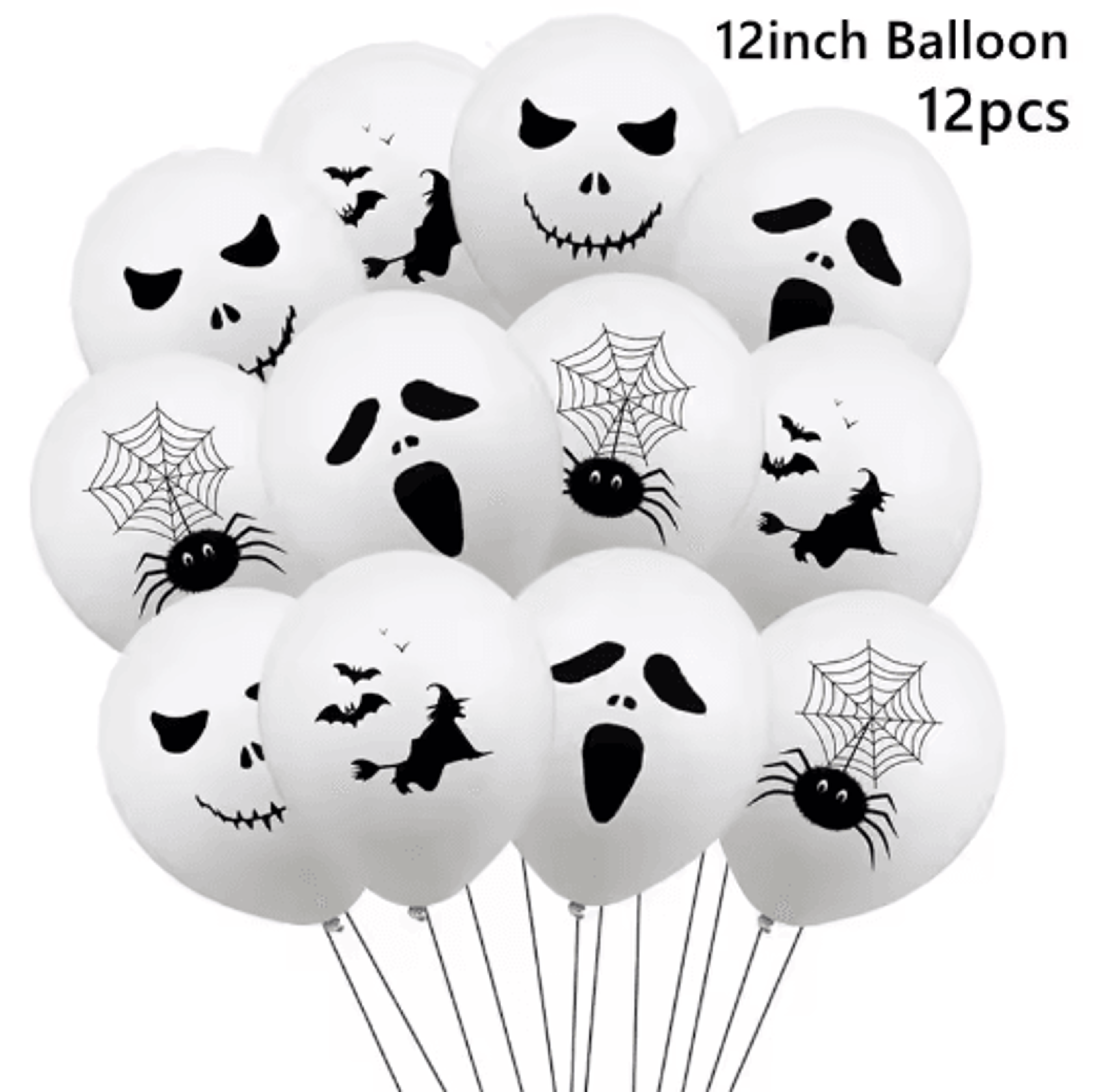 12Piece Halloween Character Balloon Set  Ghost Spider Witch Bat Pumpkin  Skeleton Party Decorations 3