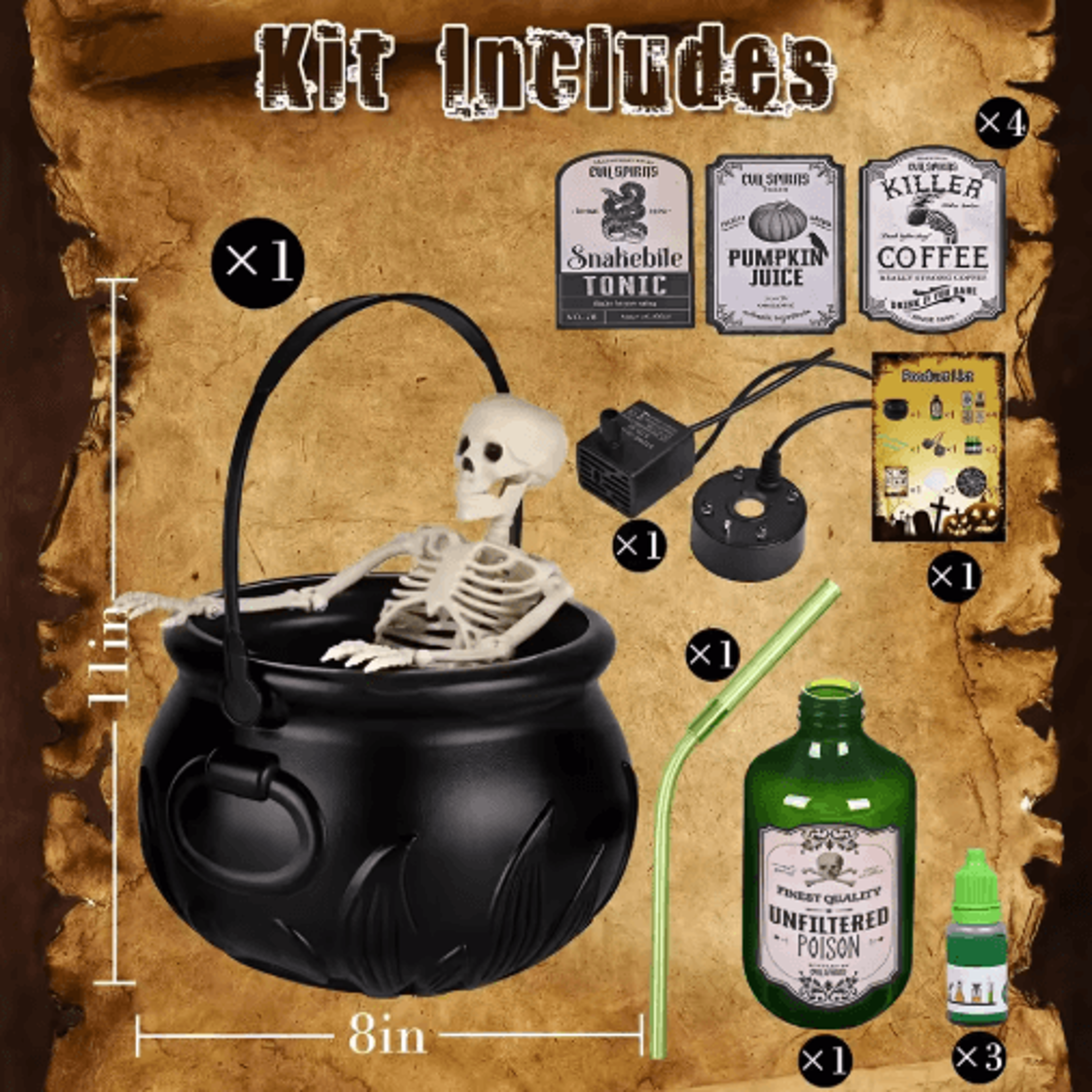 LED Witch Cauldron With Fog Mist Maker  LightUp Skeleton Halloween Party  Home Decoration 2