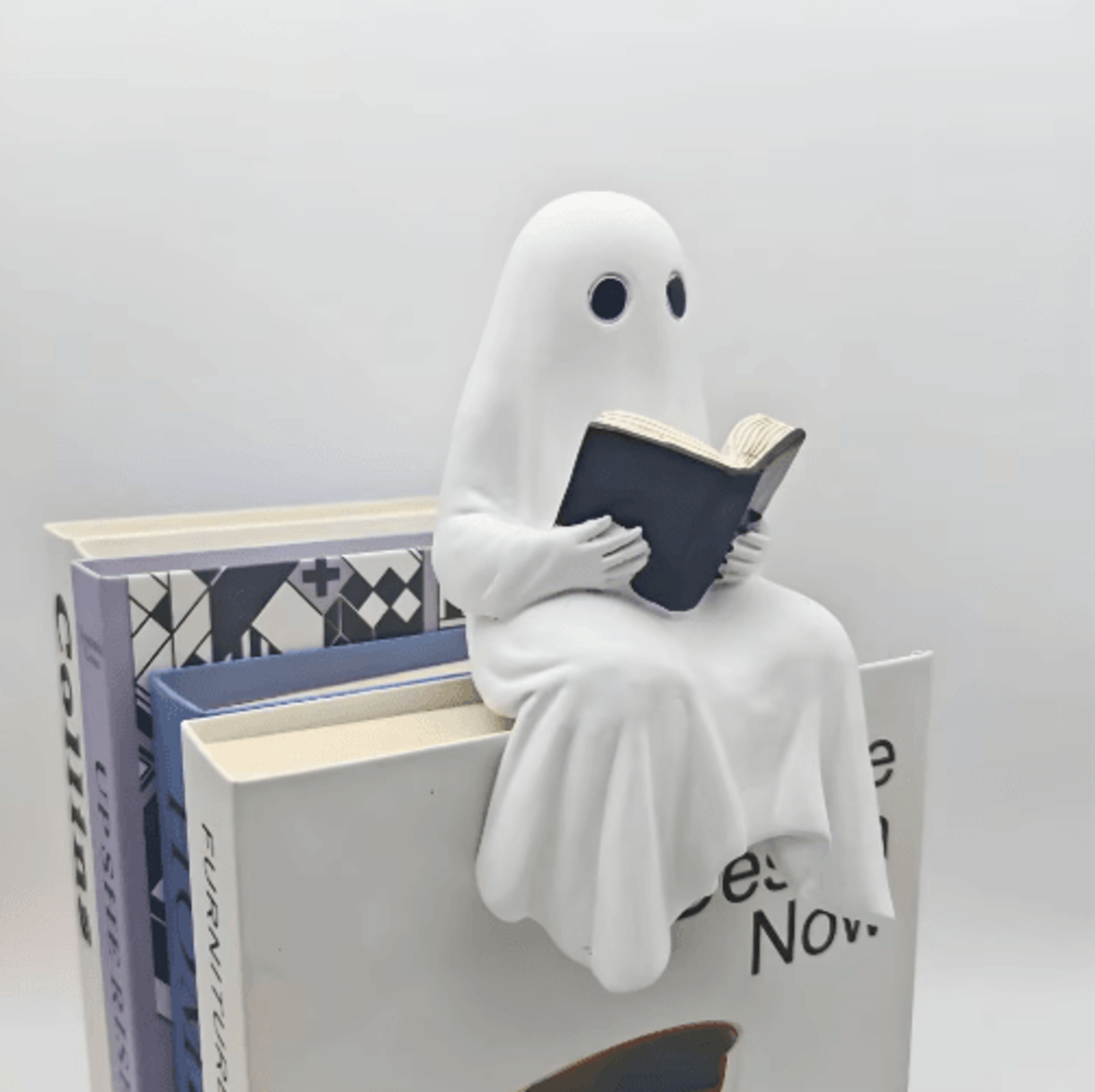 Reading Ghost Statue  Cute Resin Halloween Book Lover Figurine For Home Office  Shelf Decor 5