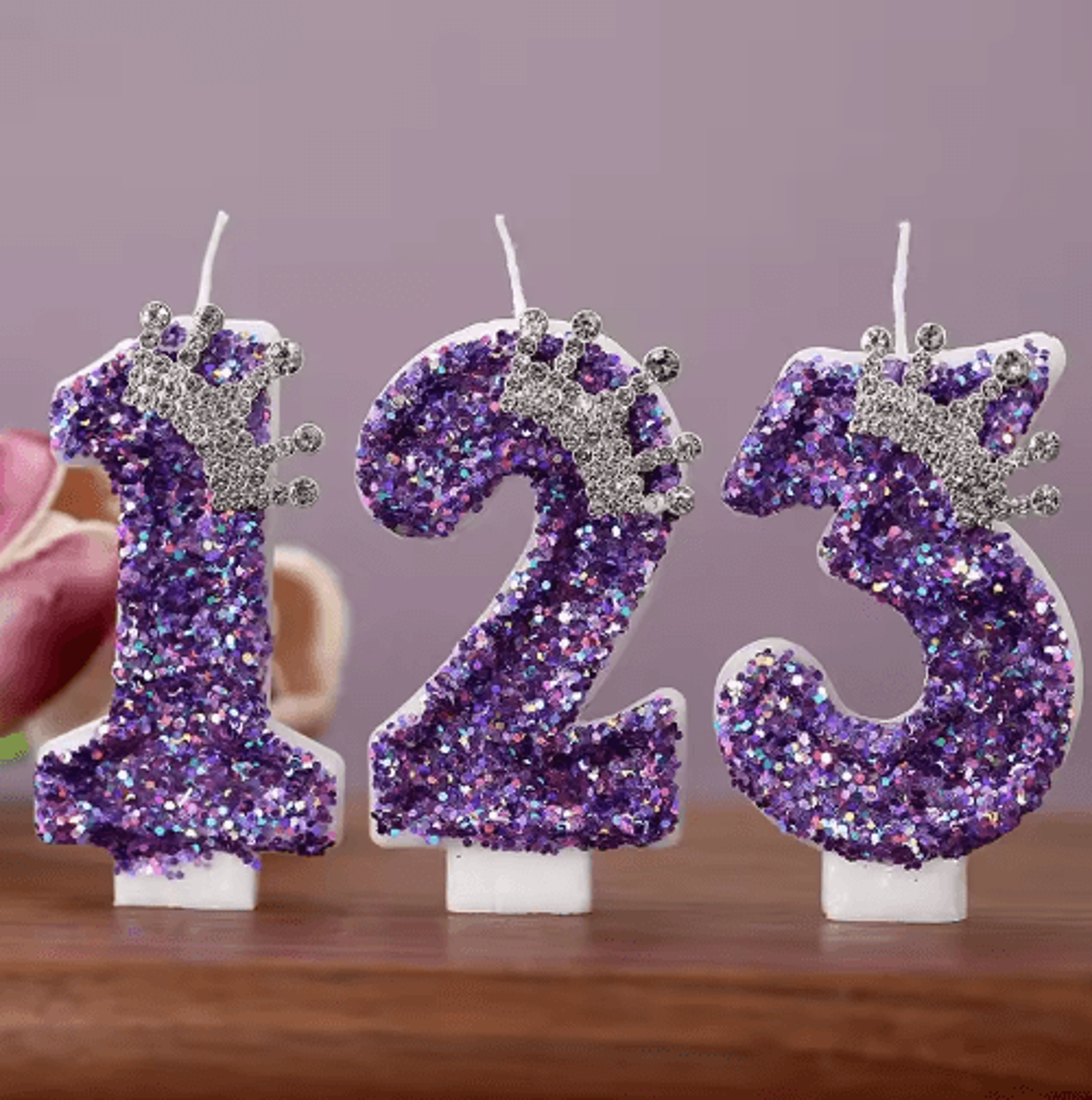 purple crown number birthday candle – princess cake topper 0–9