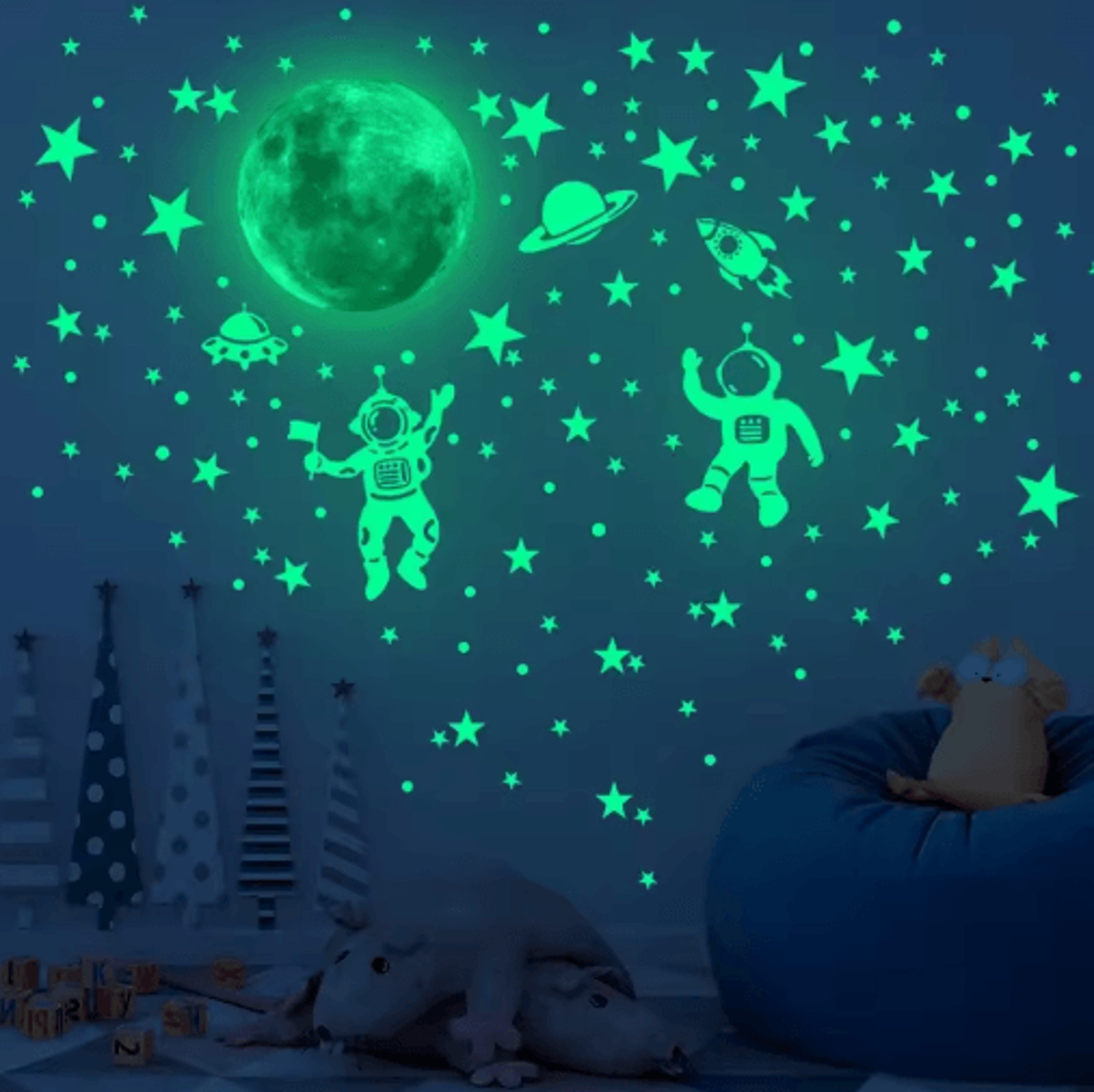 GlowintheDark Star  Moon Wall Decals  PVC Space Stickers For Kids Rooms 0