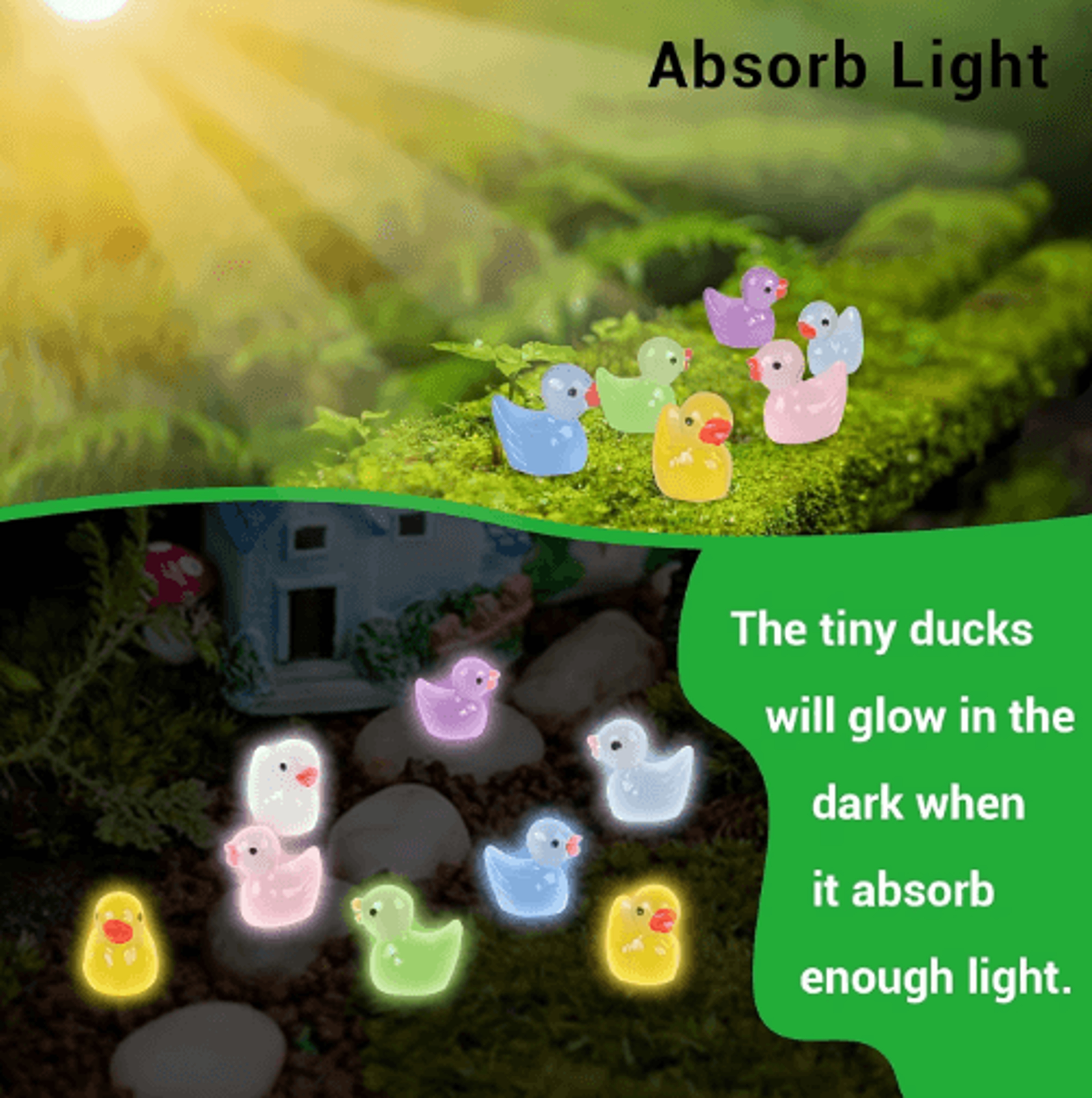 3060100PCS Glow In The Dark Mini Ducks  Luminous Fairy Garden Figurines 7