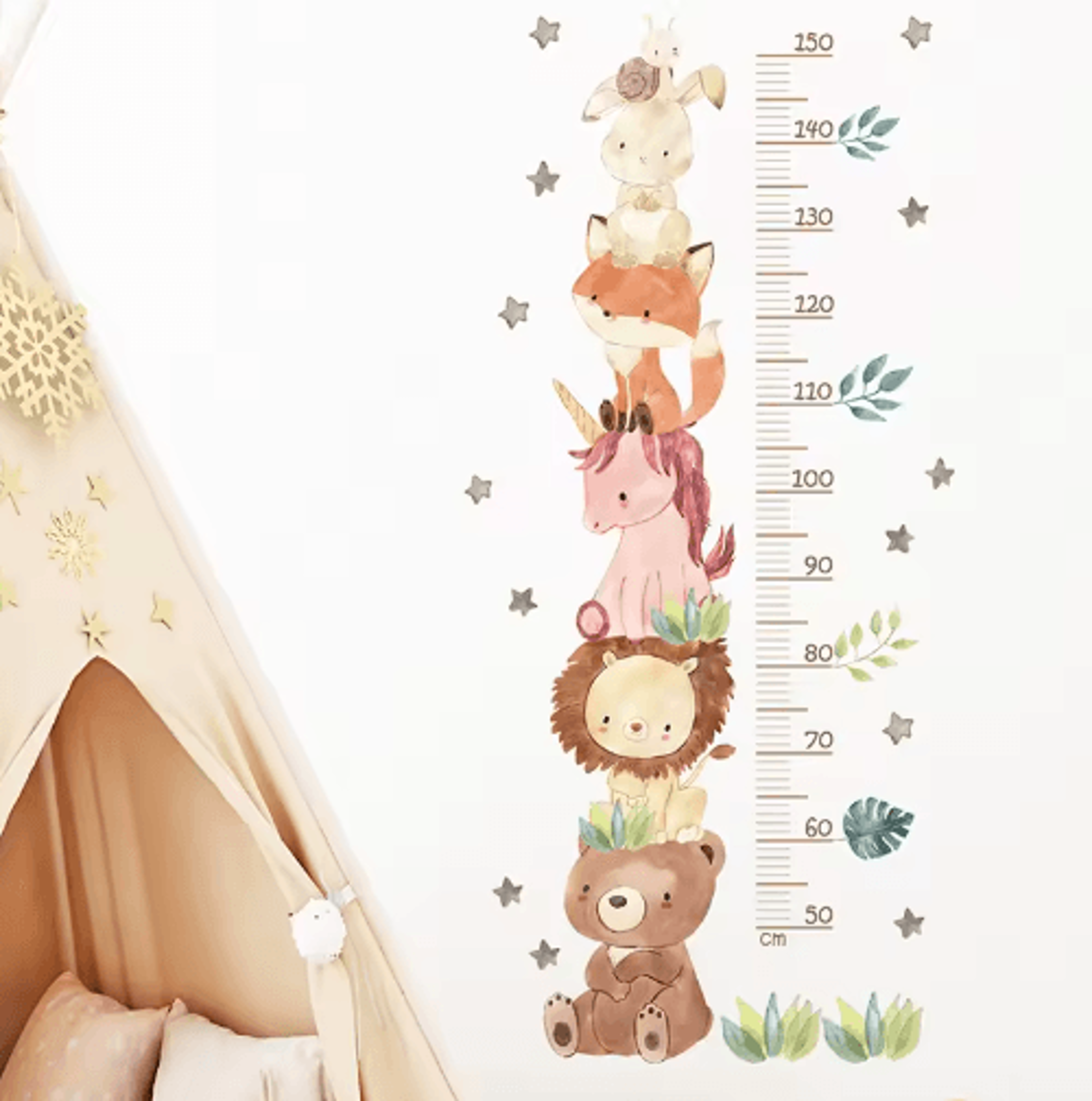 3PCS Cartoon Animal Height Chart Wall Stickers  Removable Kids Growth Ruler 11