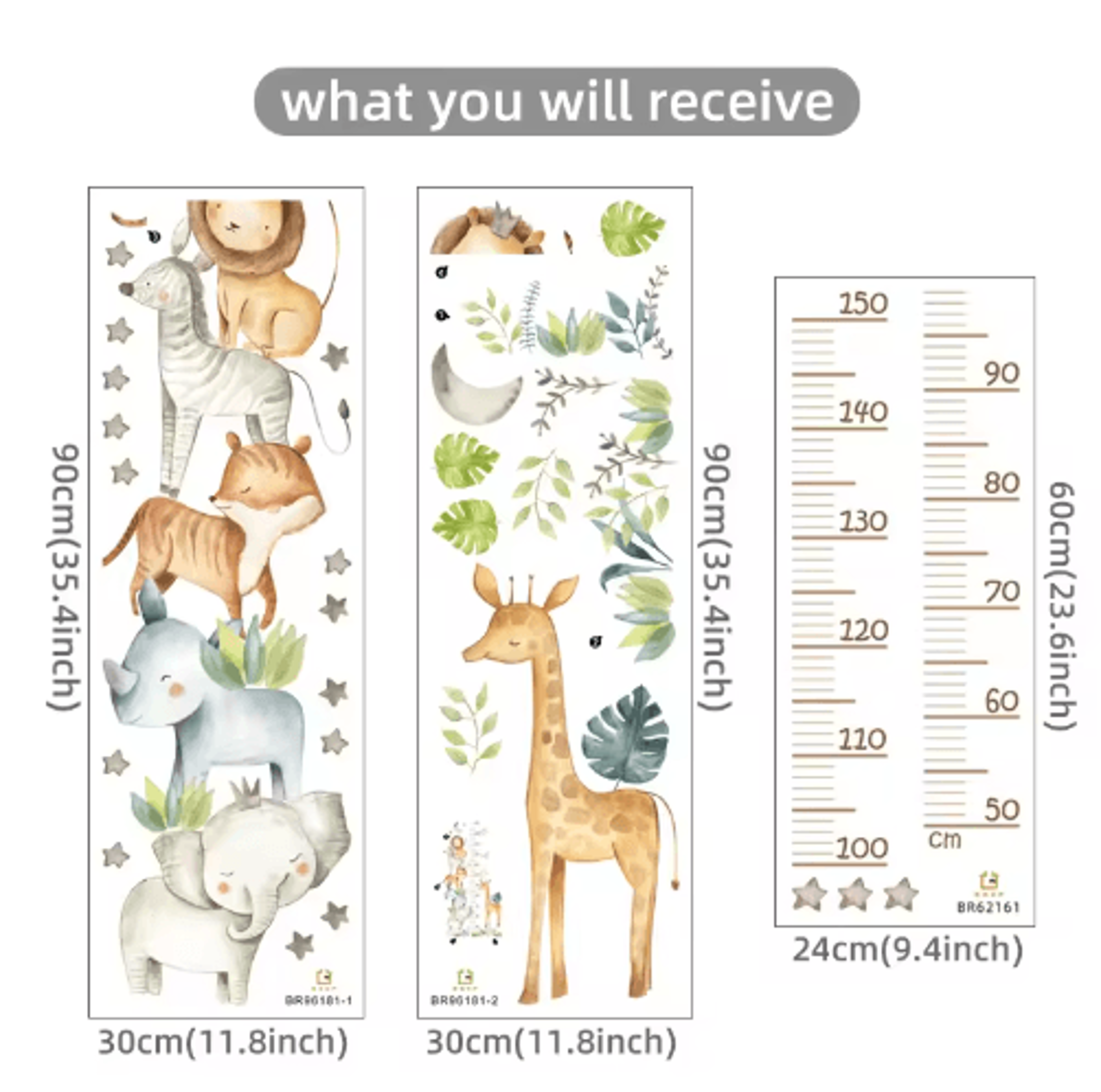 3PCS Cartoon Animal Height Chart Wall Stickers  Removable Kids Growth Ruler 13