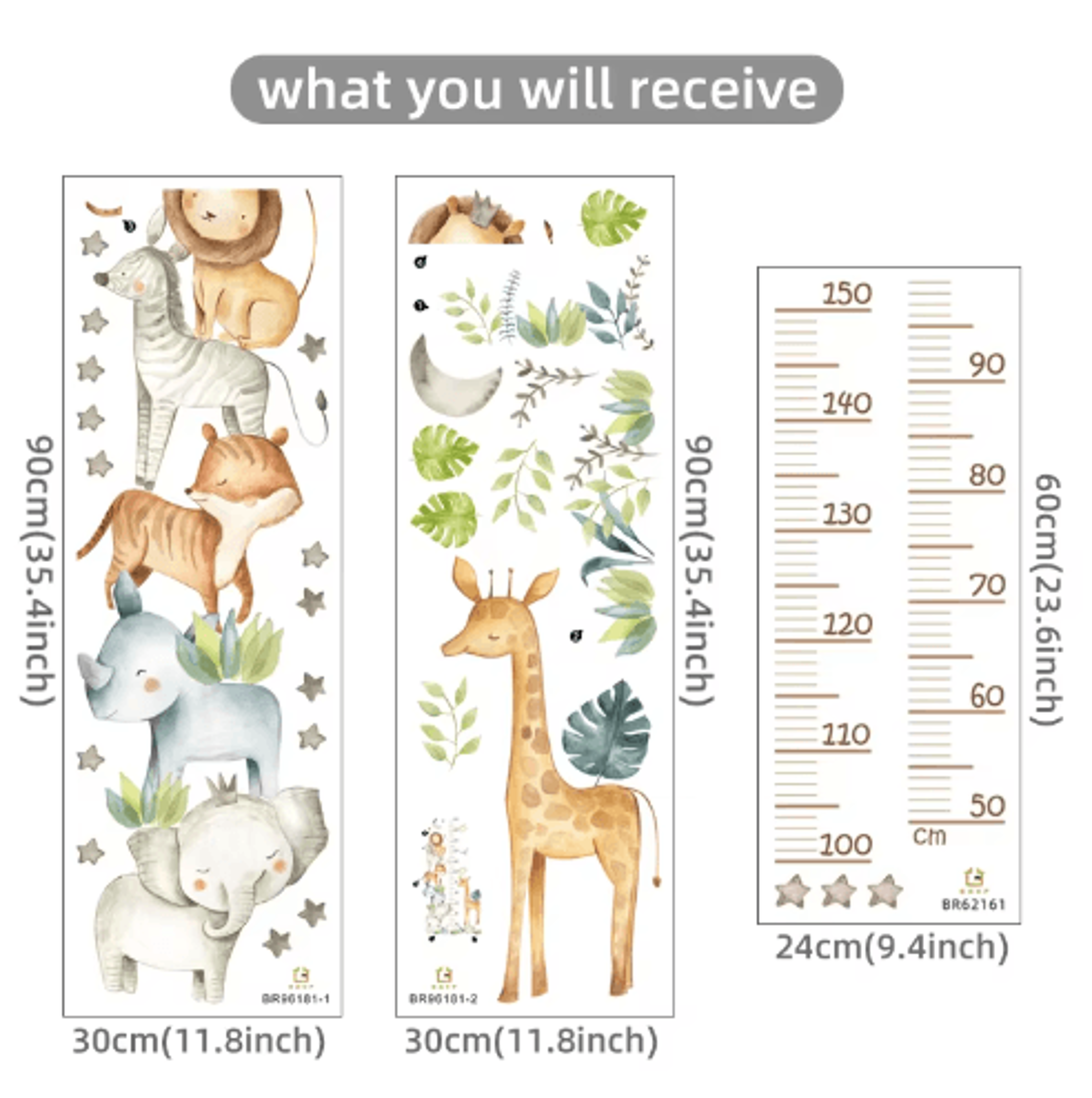 3PCS Cartoon Animal Height Chart Wall Stickers  Removable Kids Growth Ruler 17