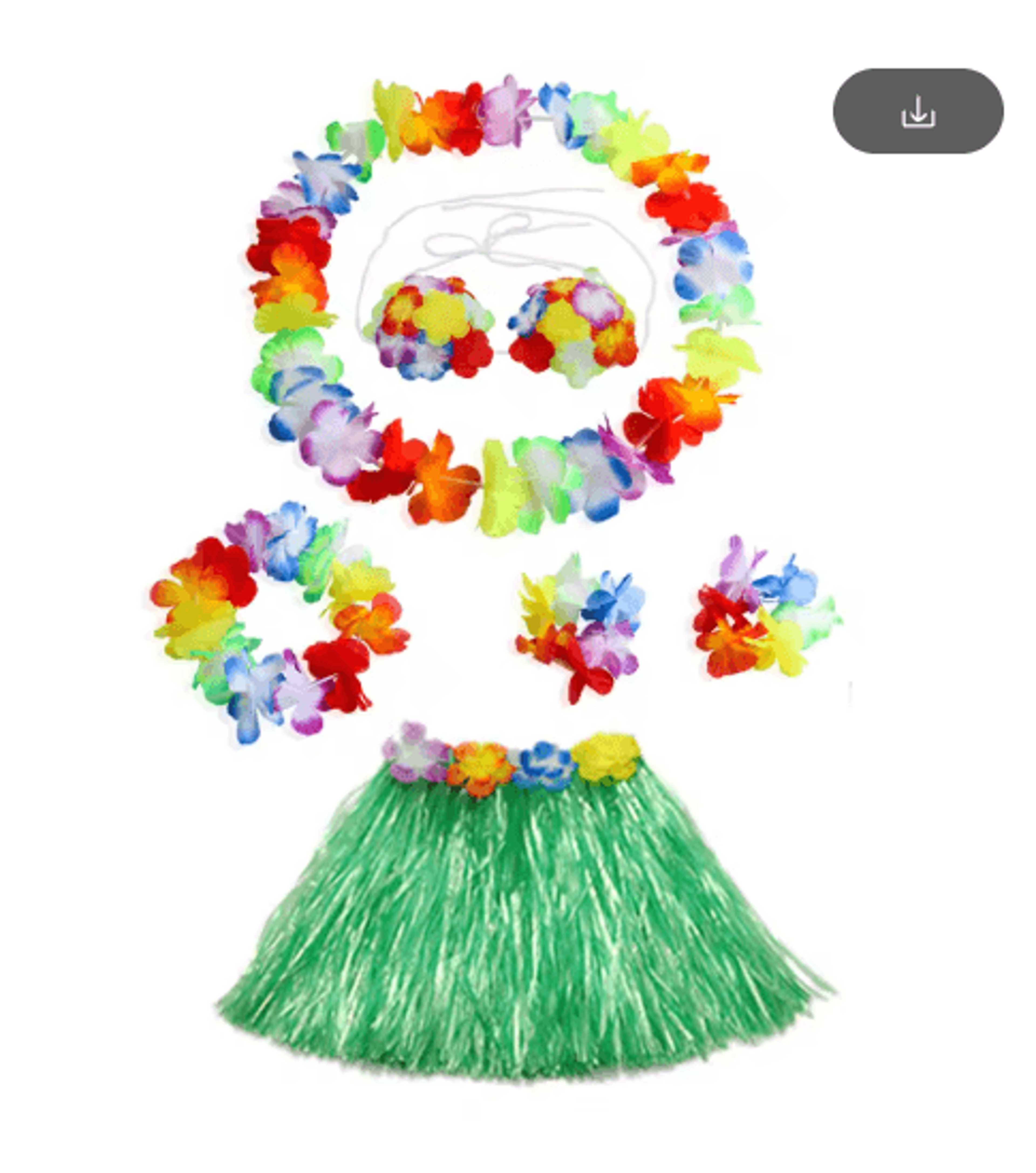 Kids Hawaiian Luau Grass Skirt And Flower Lei Costume Set 10