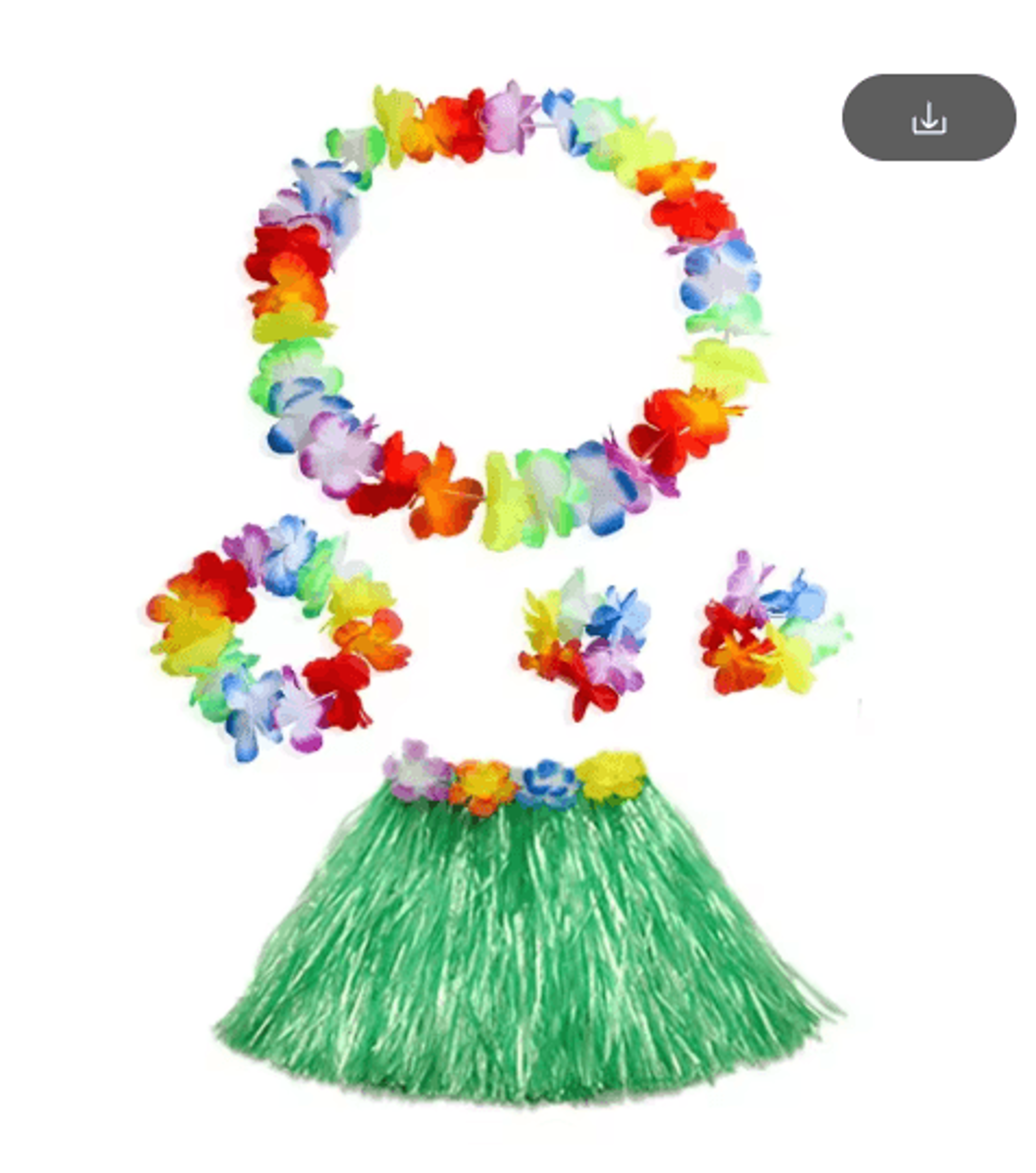 Kids Hawaiian Luau Grass Skirt And Flower Lei Costume Set 15
