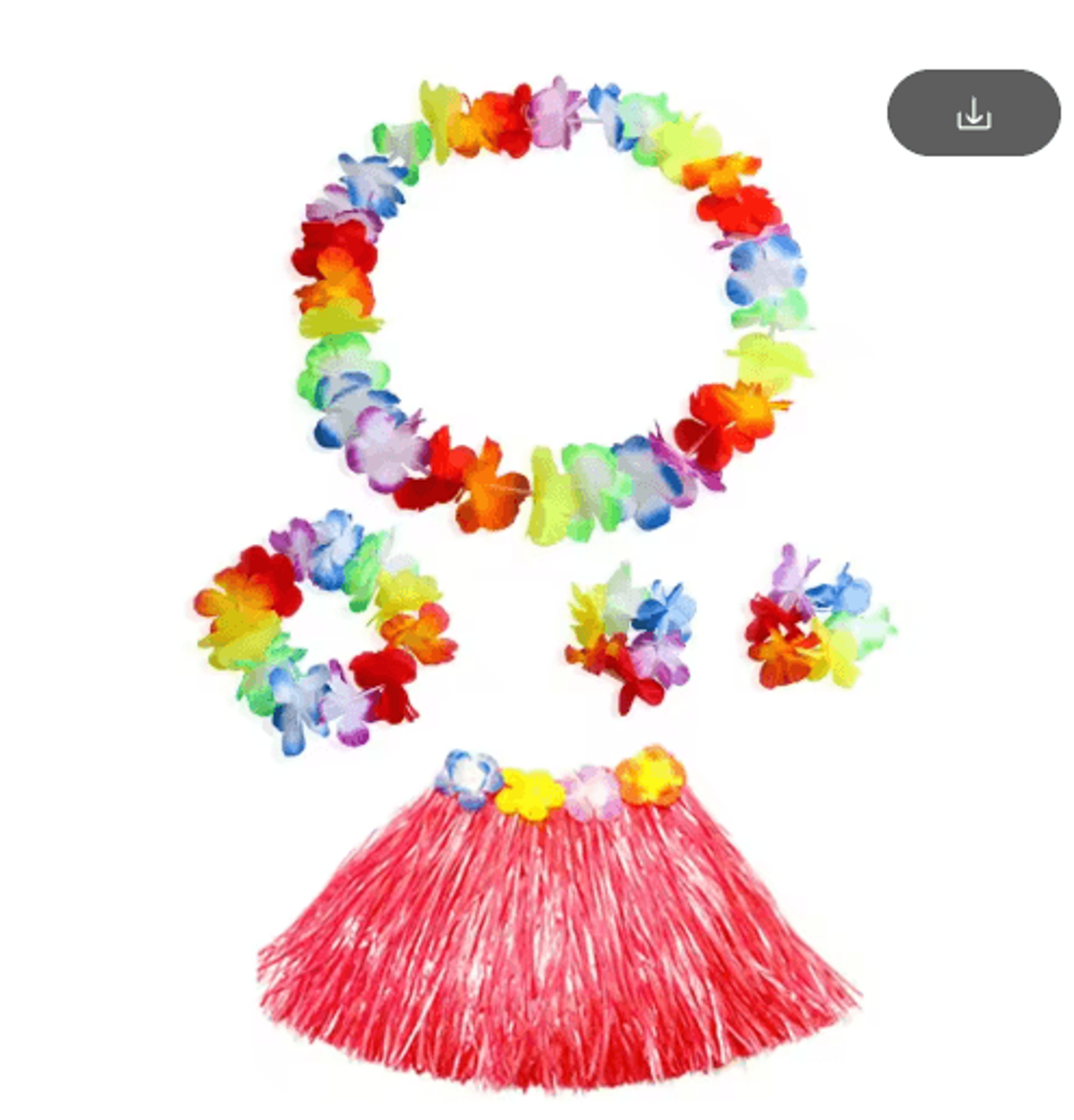 Kids Hawaiian Luau Grass Skirt And Flower Lei Costume Set 19