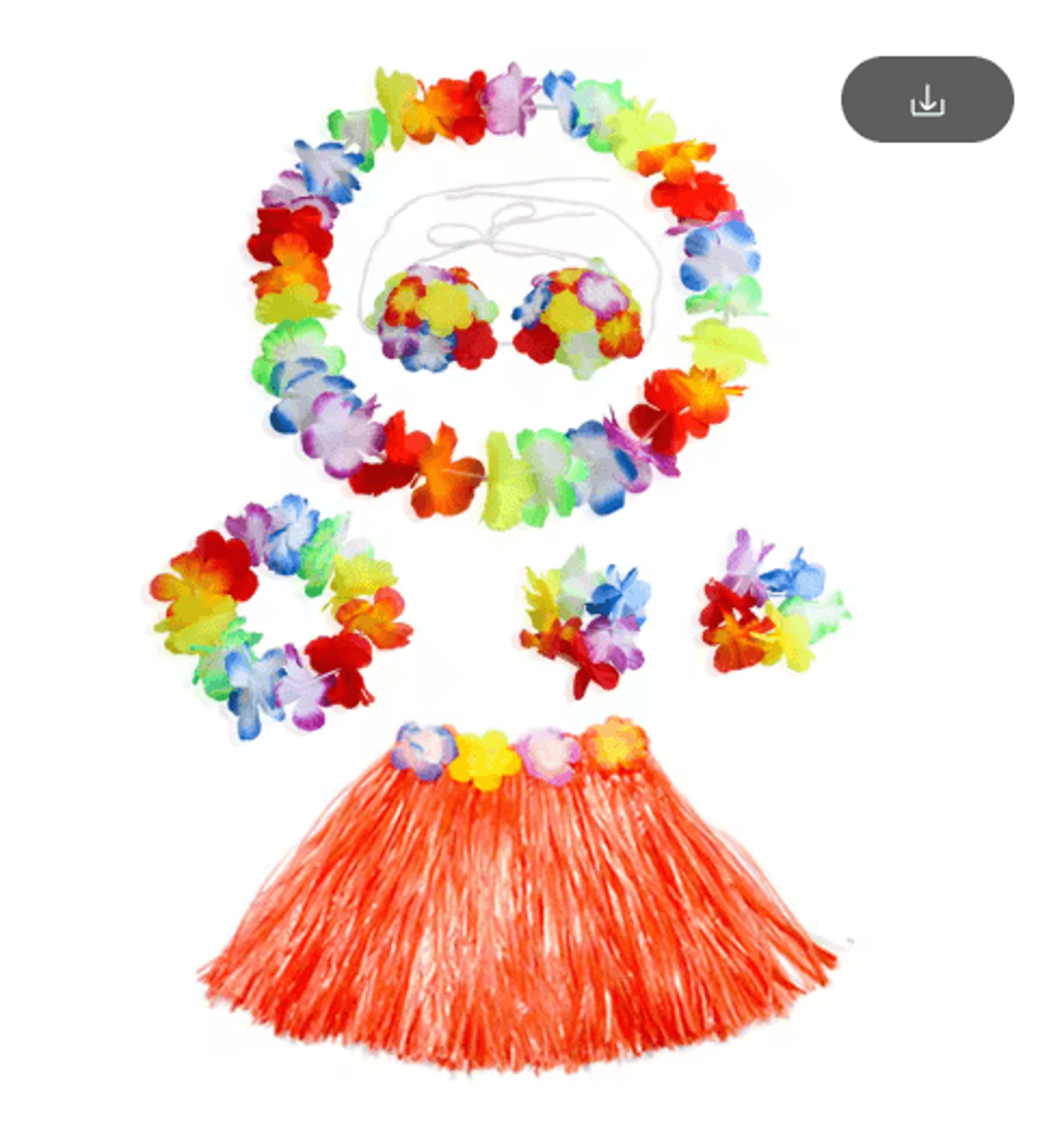 Kids Hawaiian Luau Grass Skirt And Flower Lei Costume Set 5