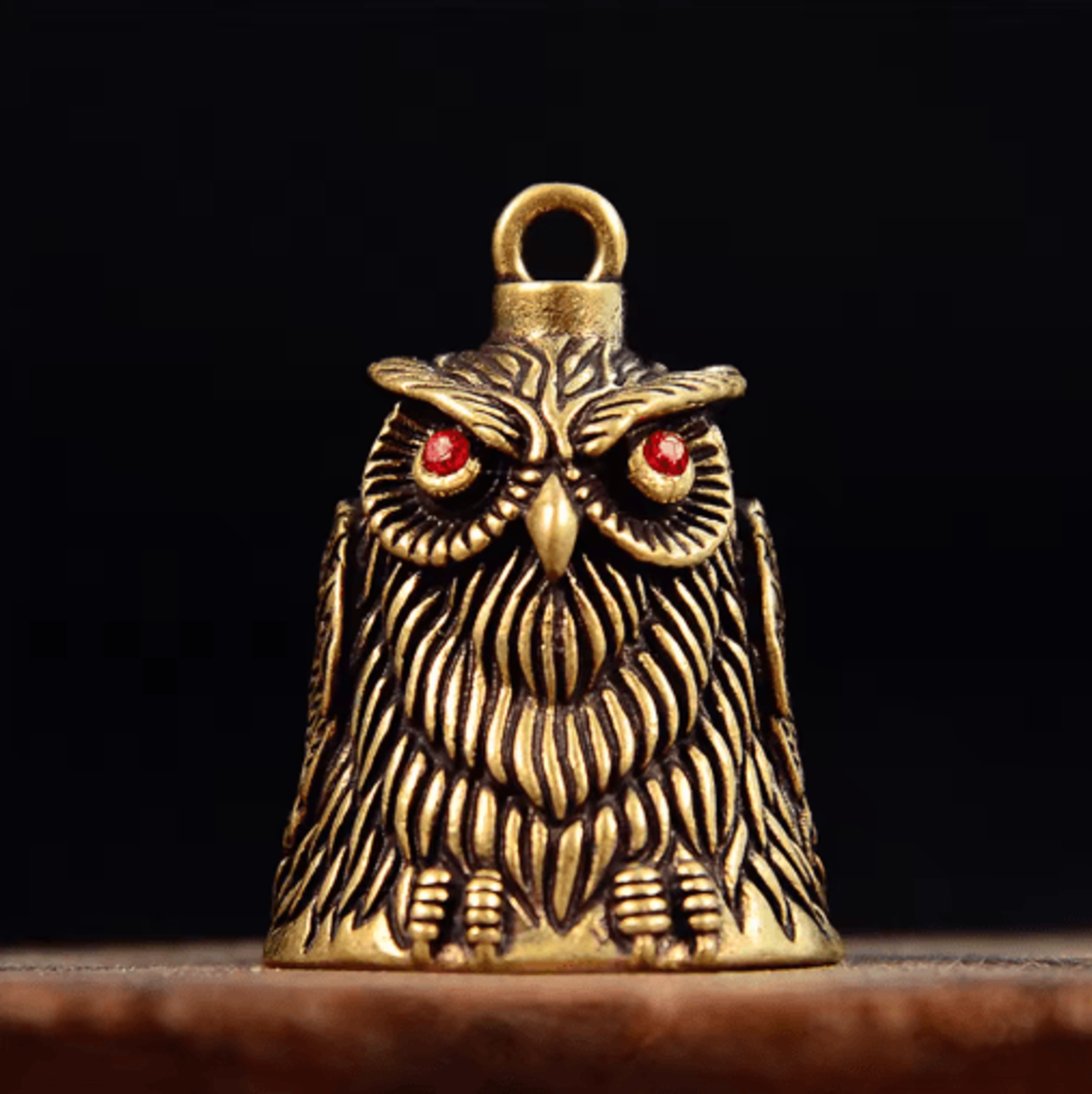 hand-carved brass owl bell good luck ornament