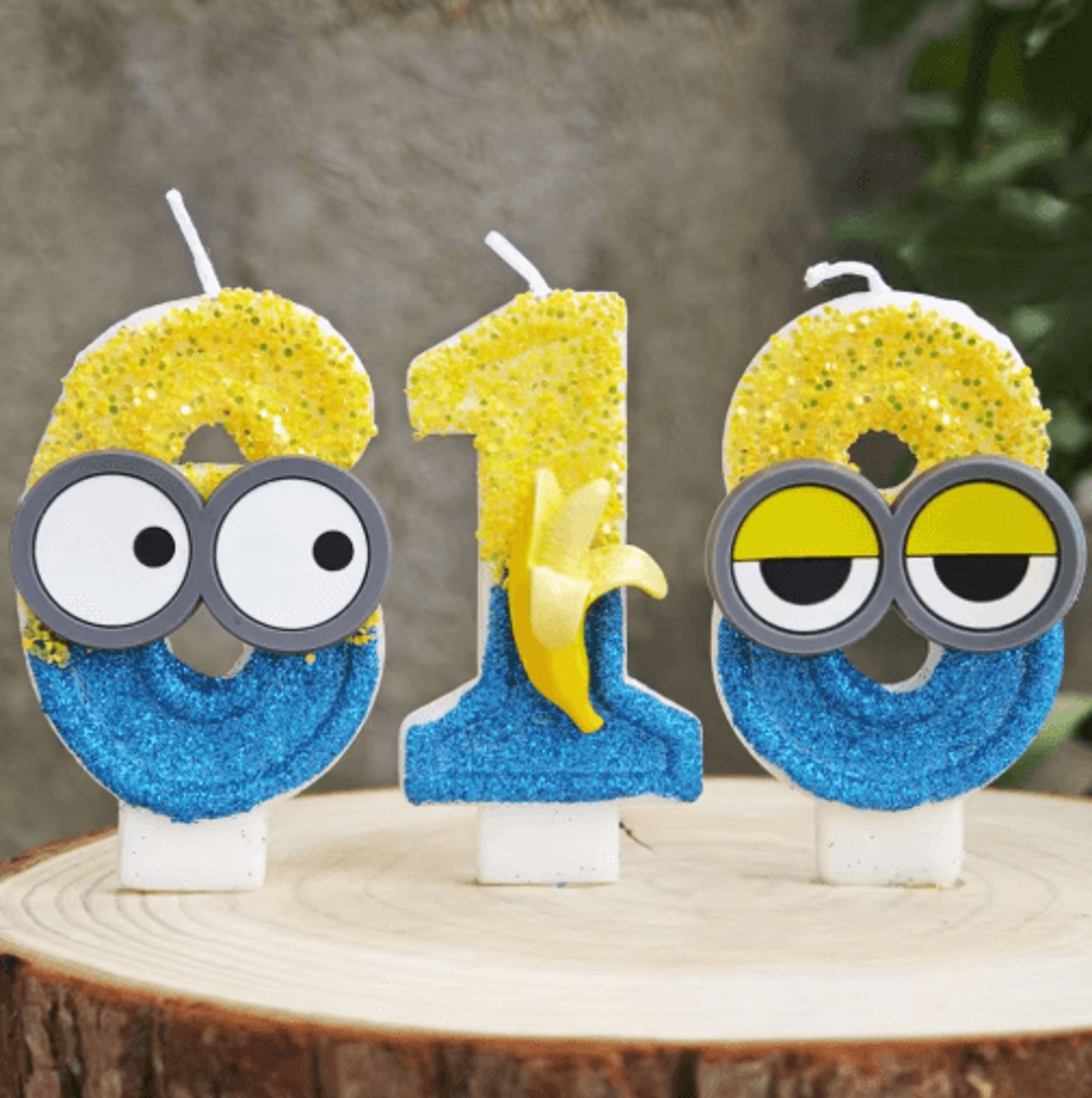 cute yellow banana man number birthday candle 0–9