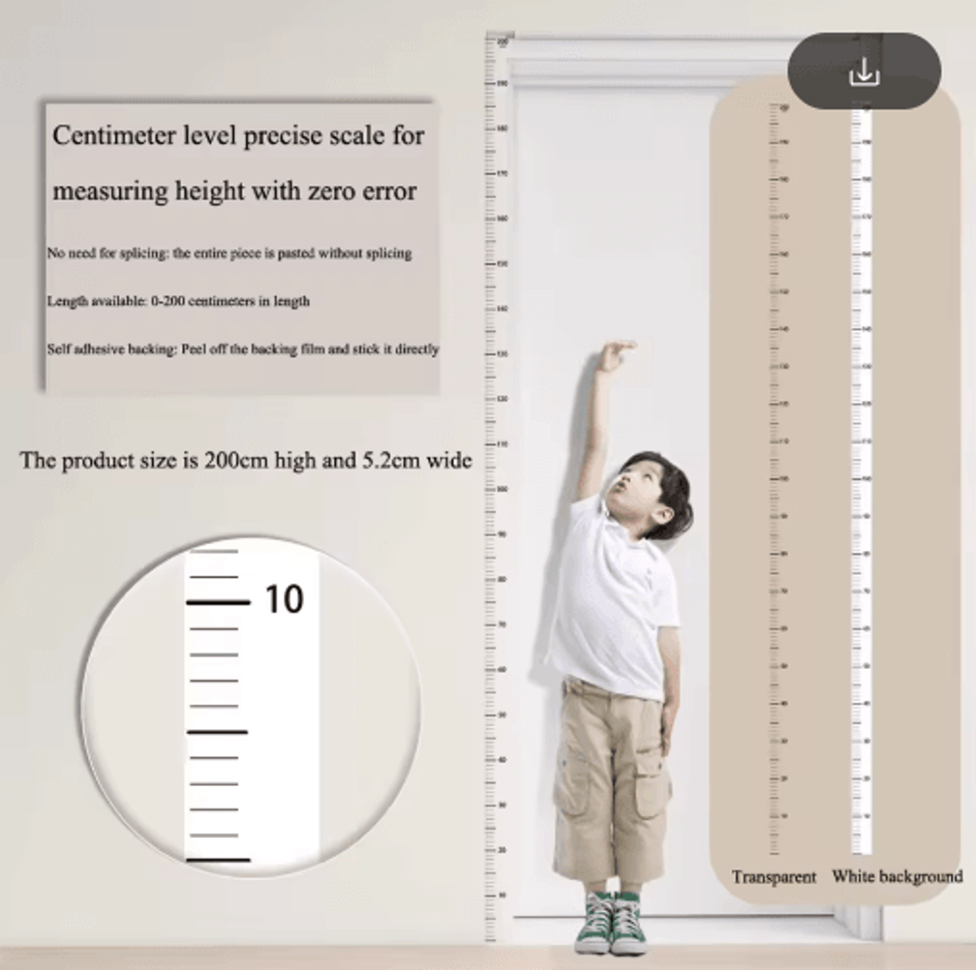 2Meter Kids Height Chart Wall Sticker Removable Growth Scale 7