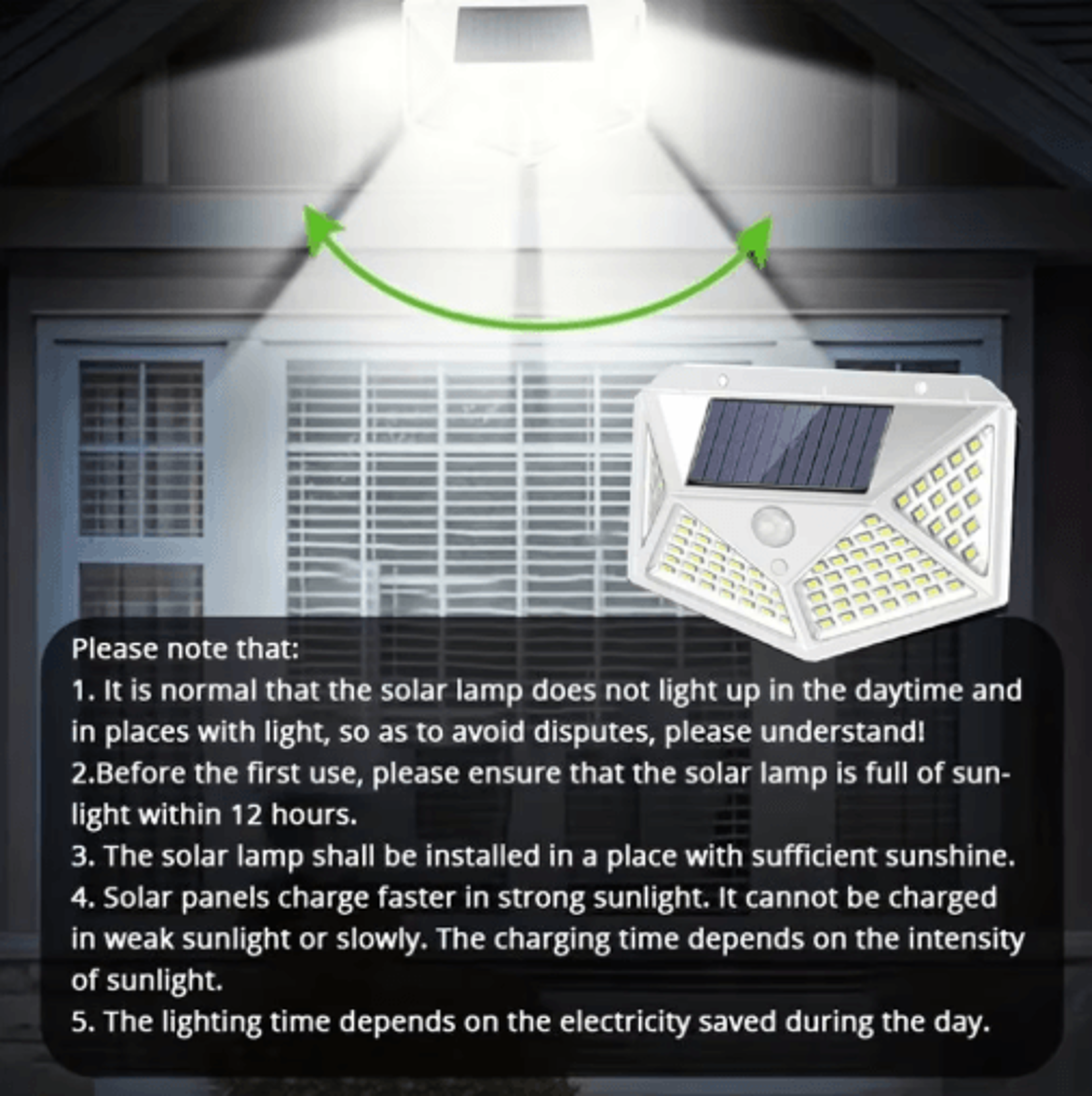 100LED Solar Wall Light With PIR Motion Sensor 6