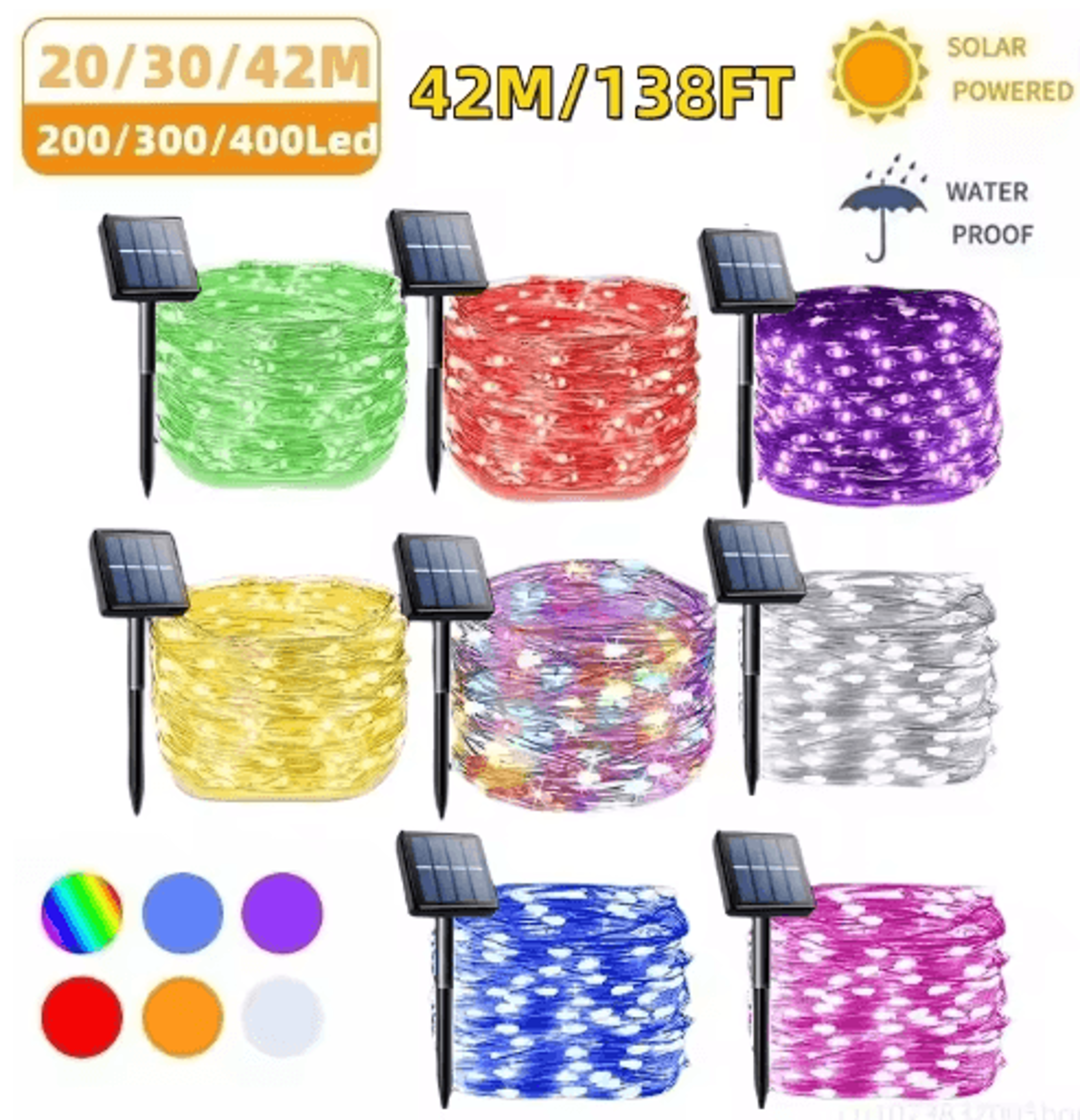 42m 400-led solar fairy string lights for outdoor decors