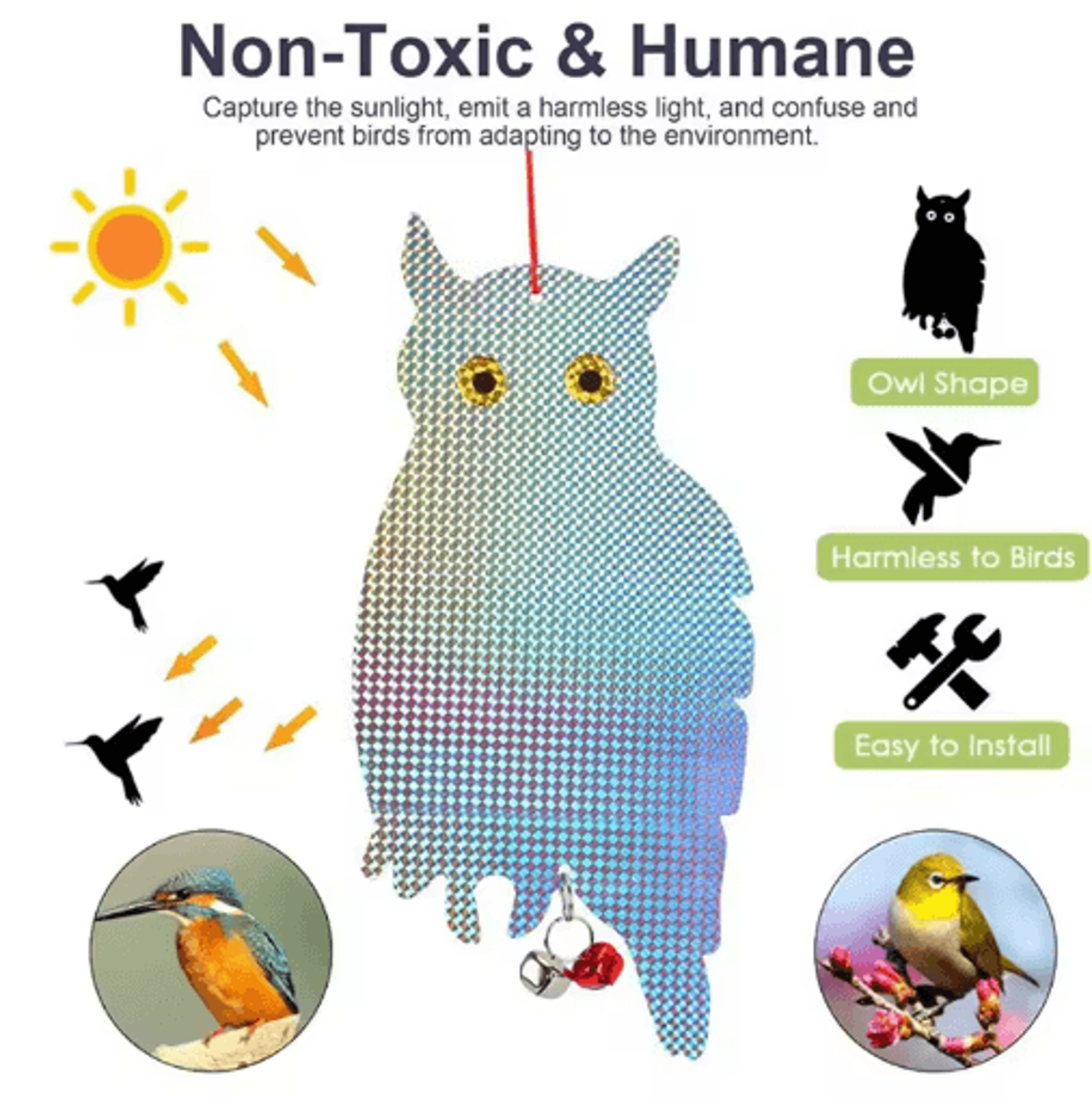 16PCS Reflective Owl Hawk Bird Repeller Wind Chimes 7