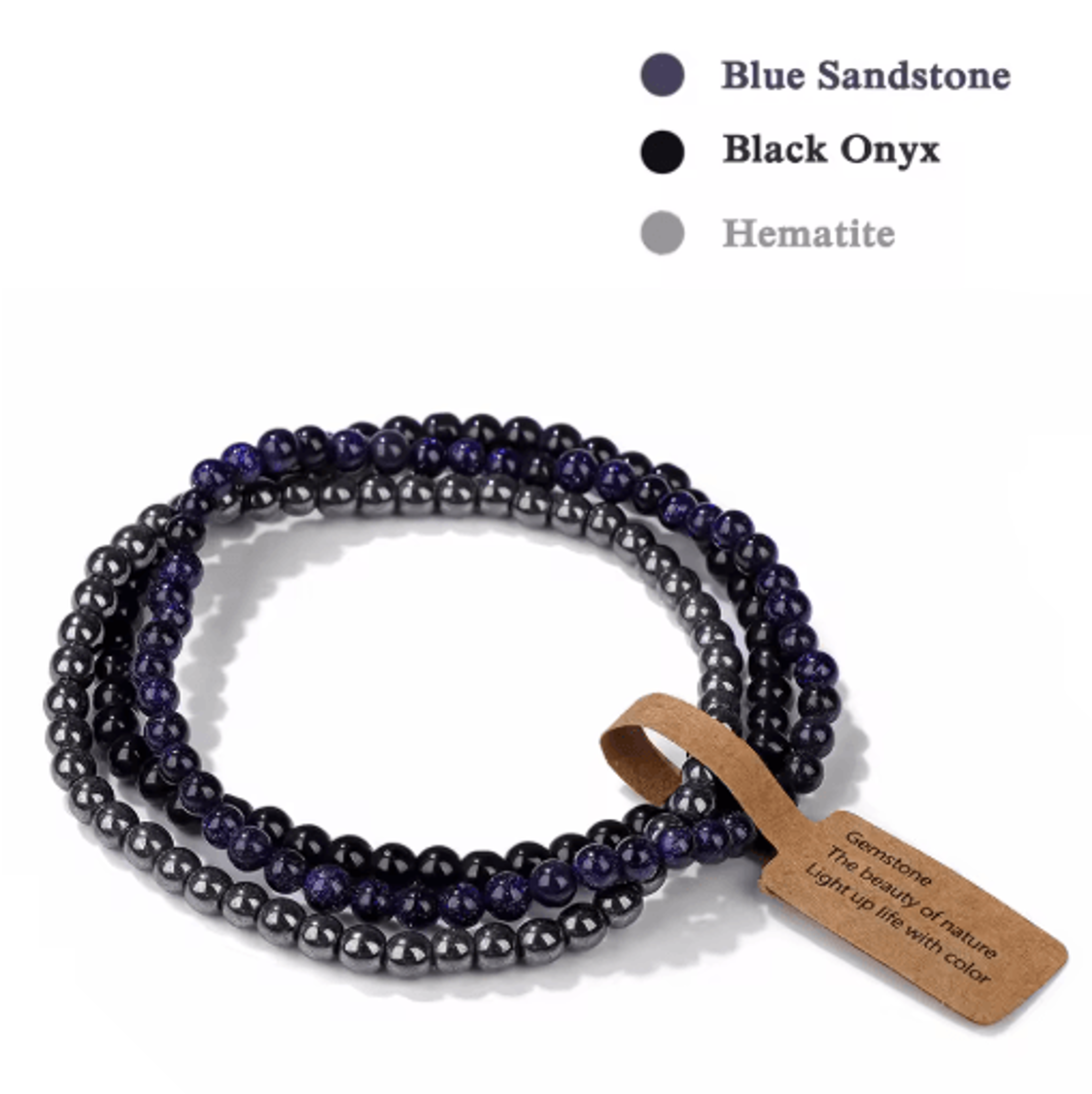 3Piece Natural Stone 4mm Beaded Bracelet Set 1