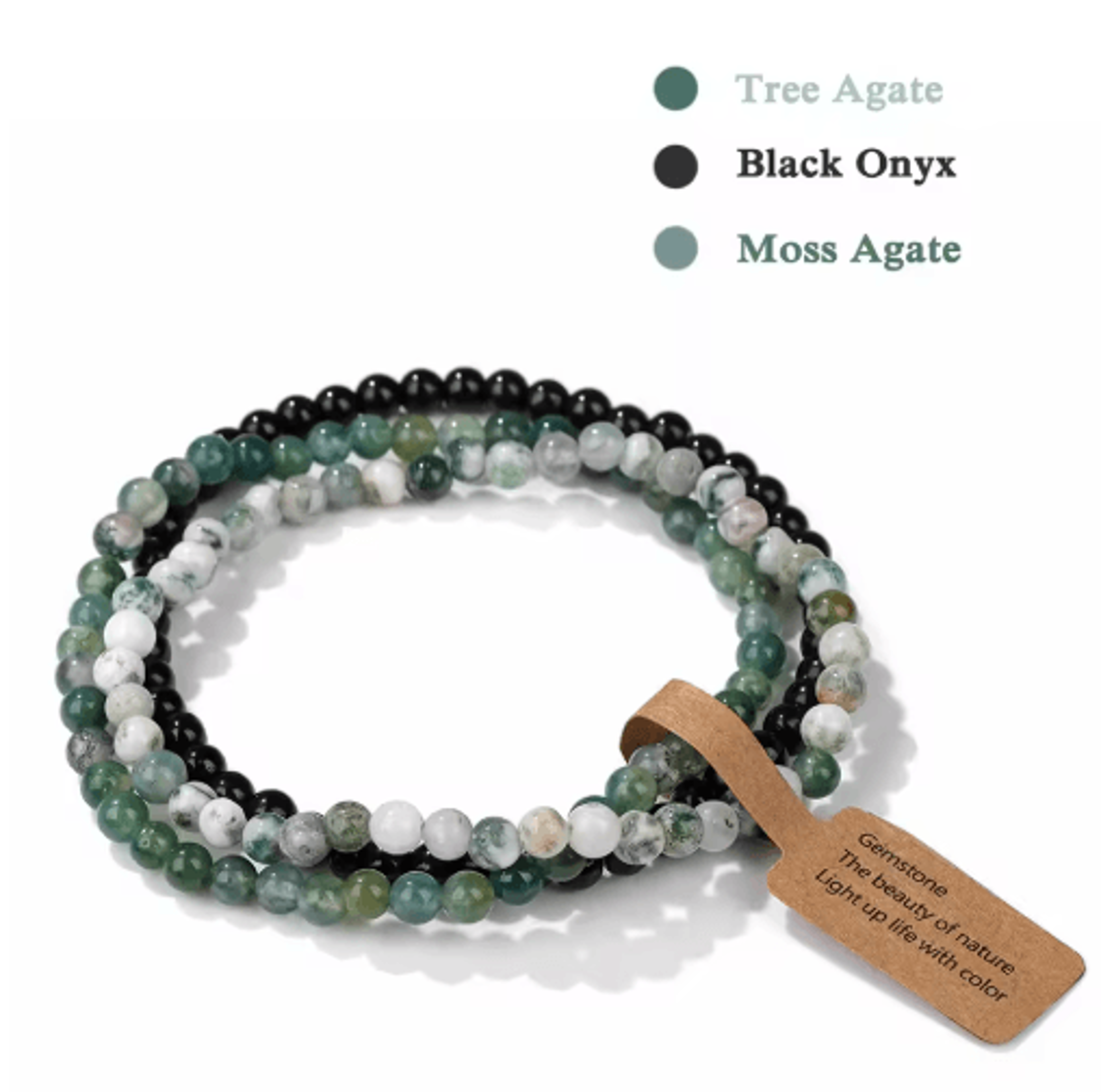 3Piece Natural Stone 4mm Beaded Bracelet Set 11
