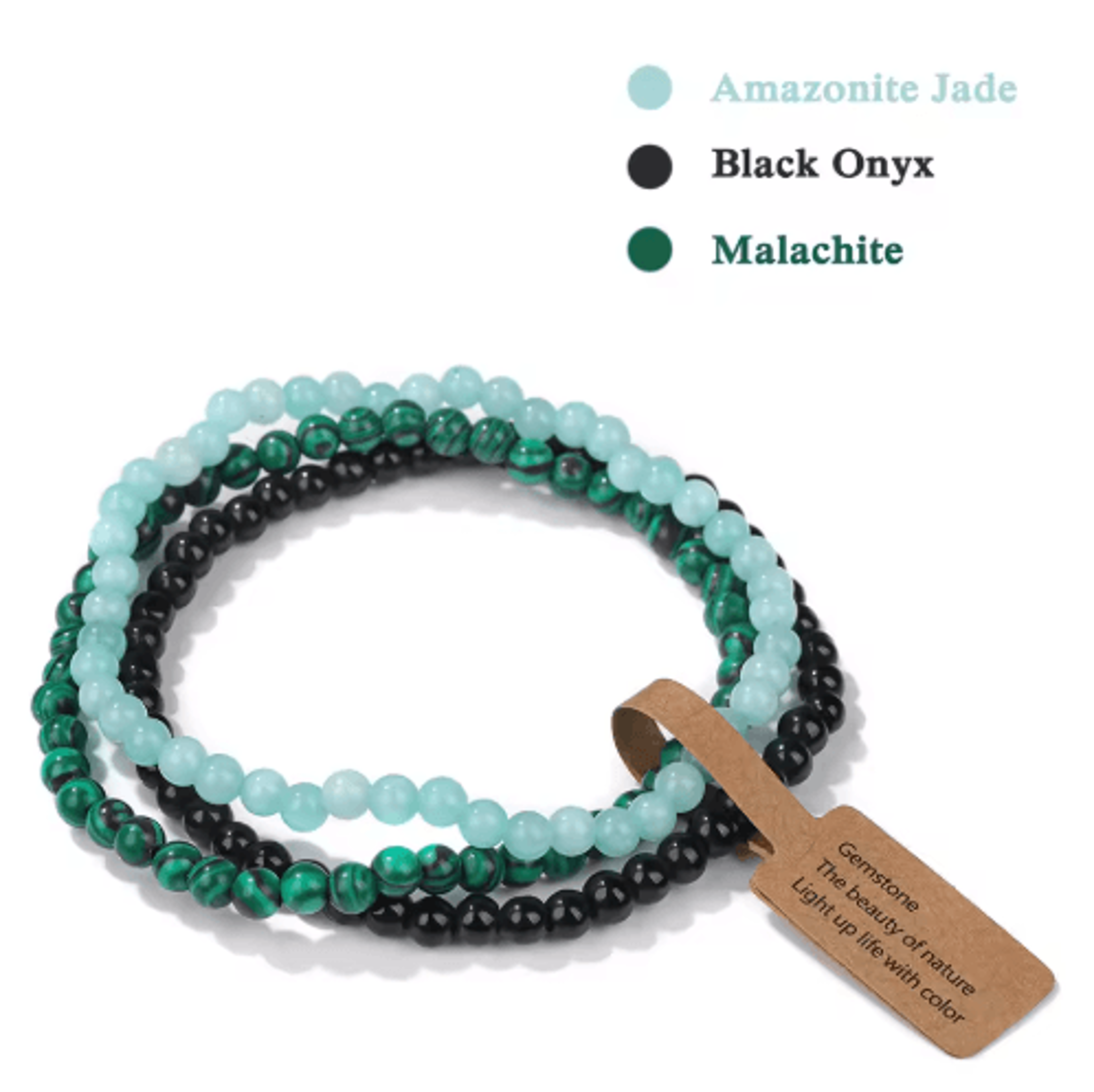 3Piece Natural Stone 4mm Beaded Bracelet Set 13