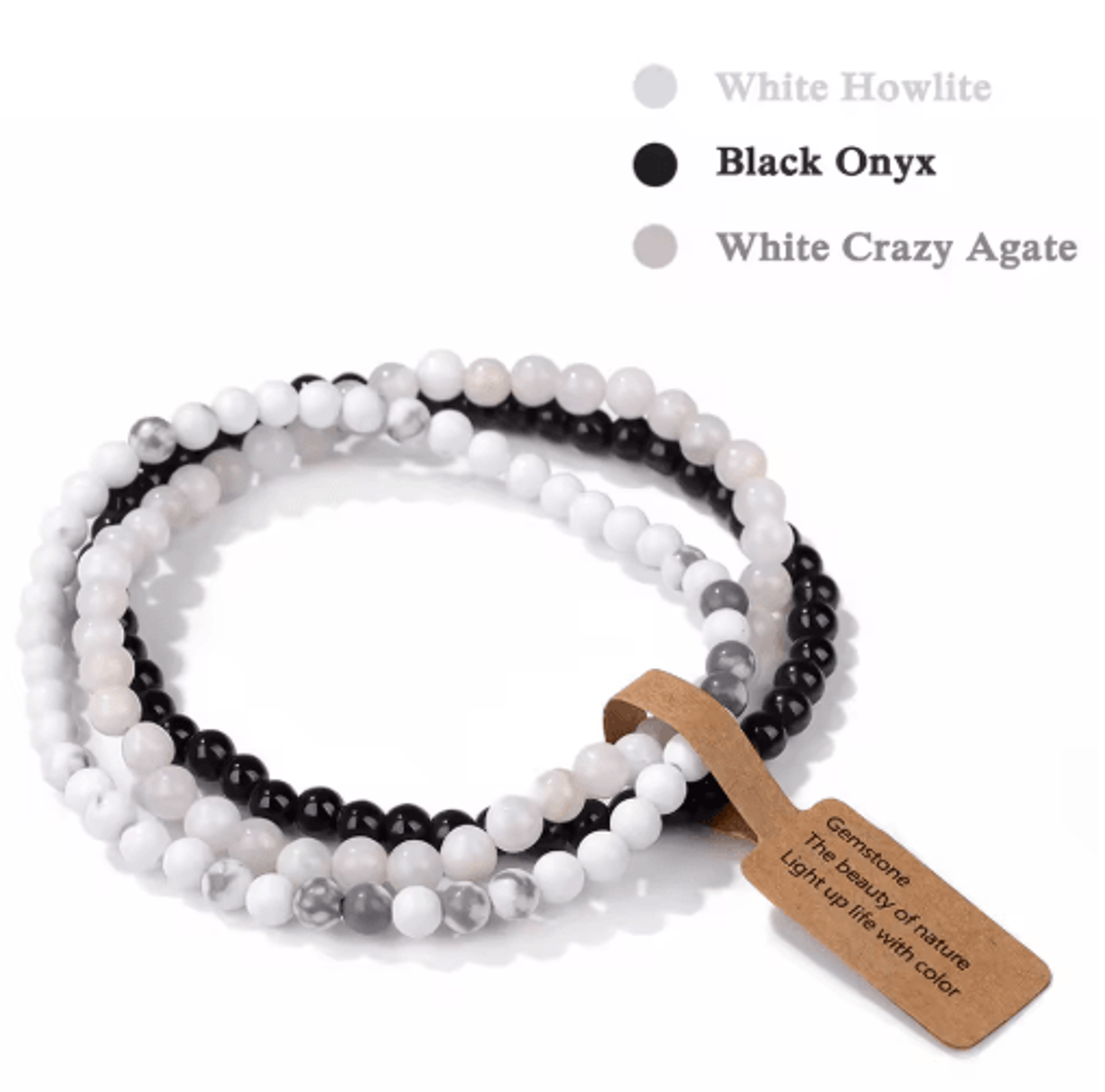 3Piece Natural Stone 4mm Beaded Bracelet Set 14