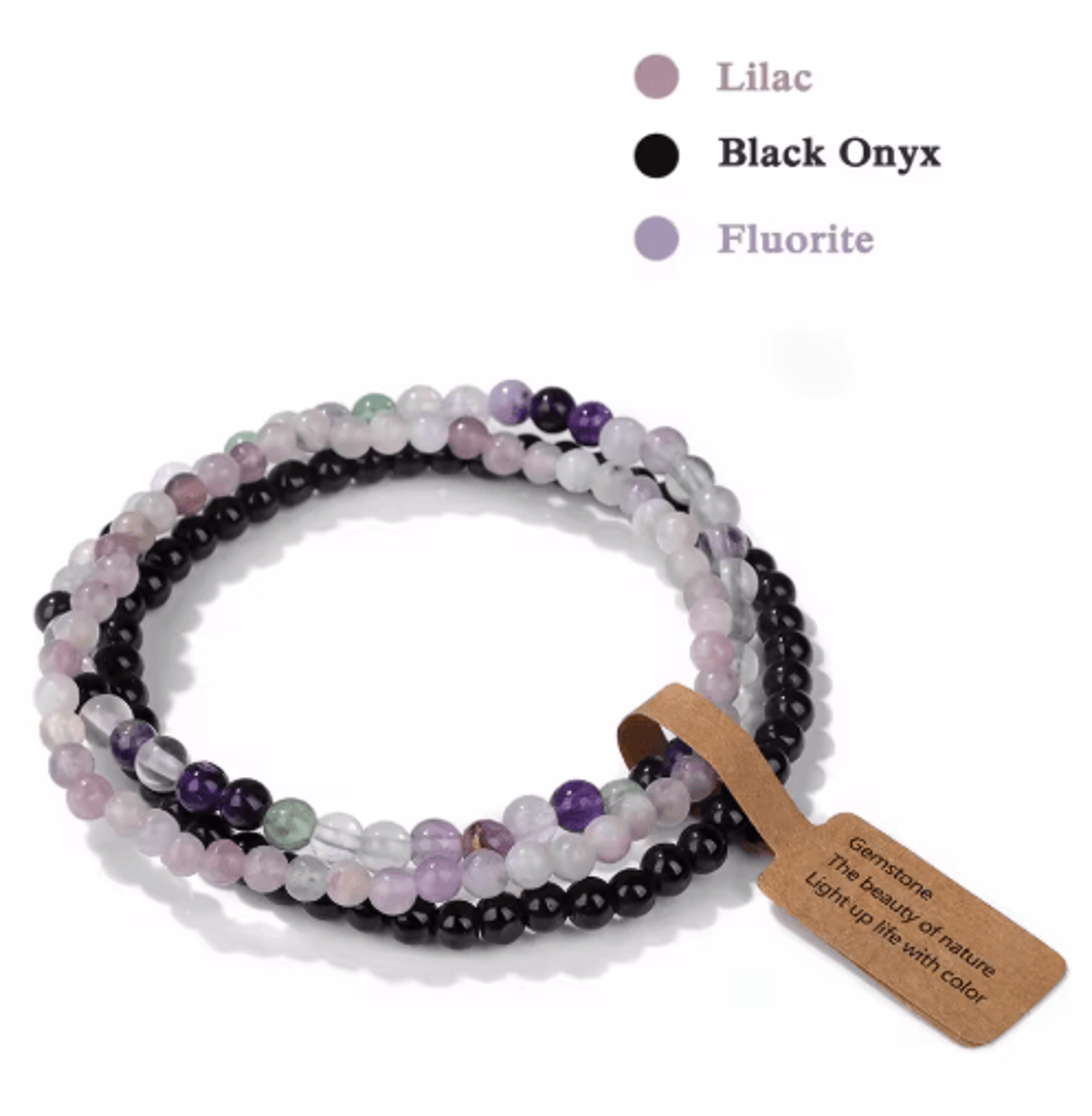 3Piece Natural Stone 4mm Beaded Bracelet Set 15
