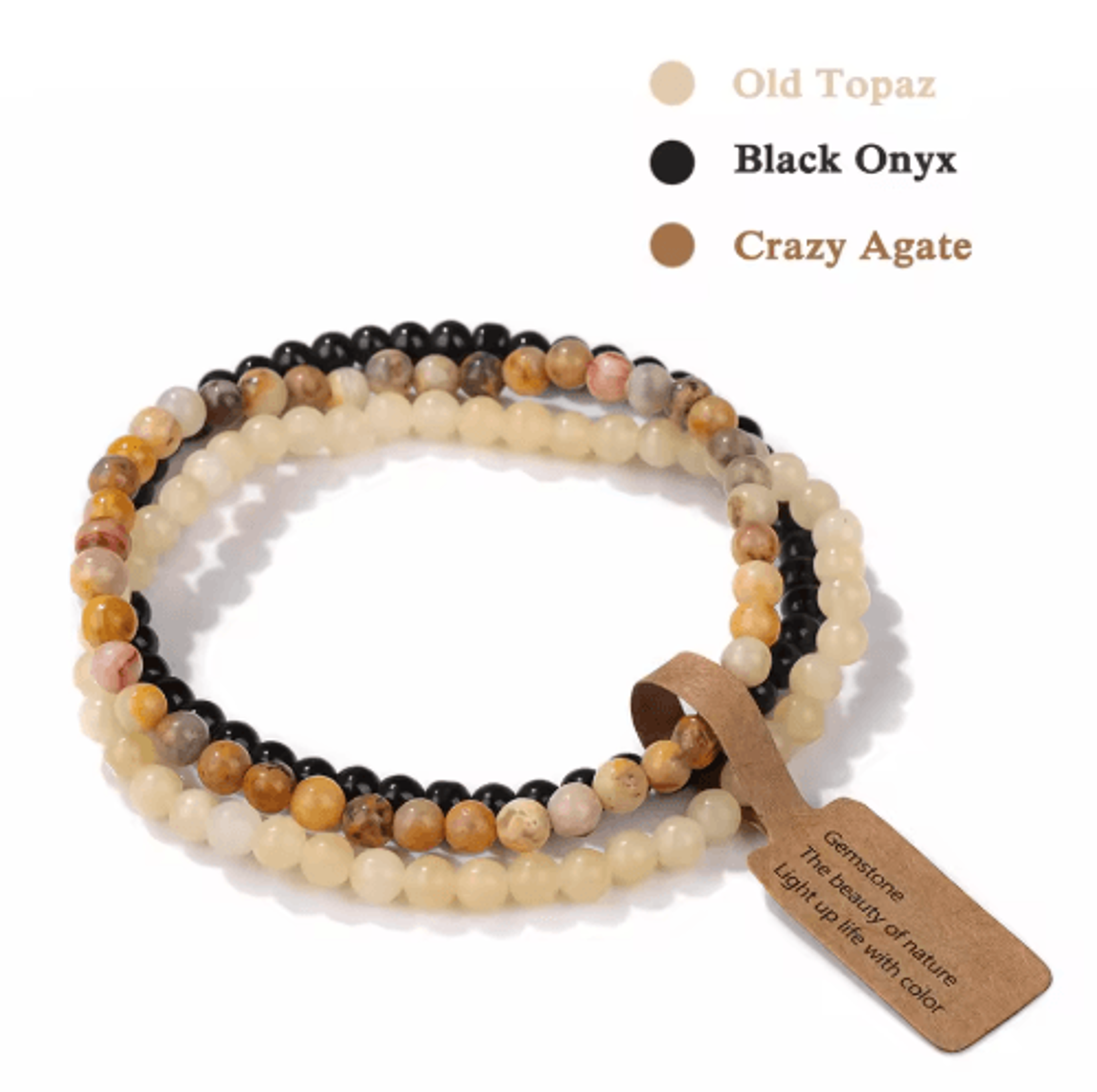 3Piece Natural Stone 4mm Beaded Bracelet Set 16