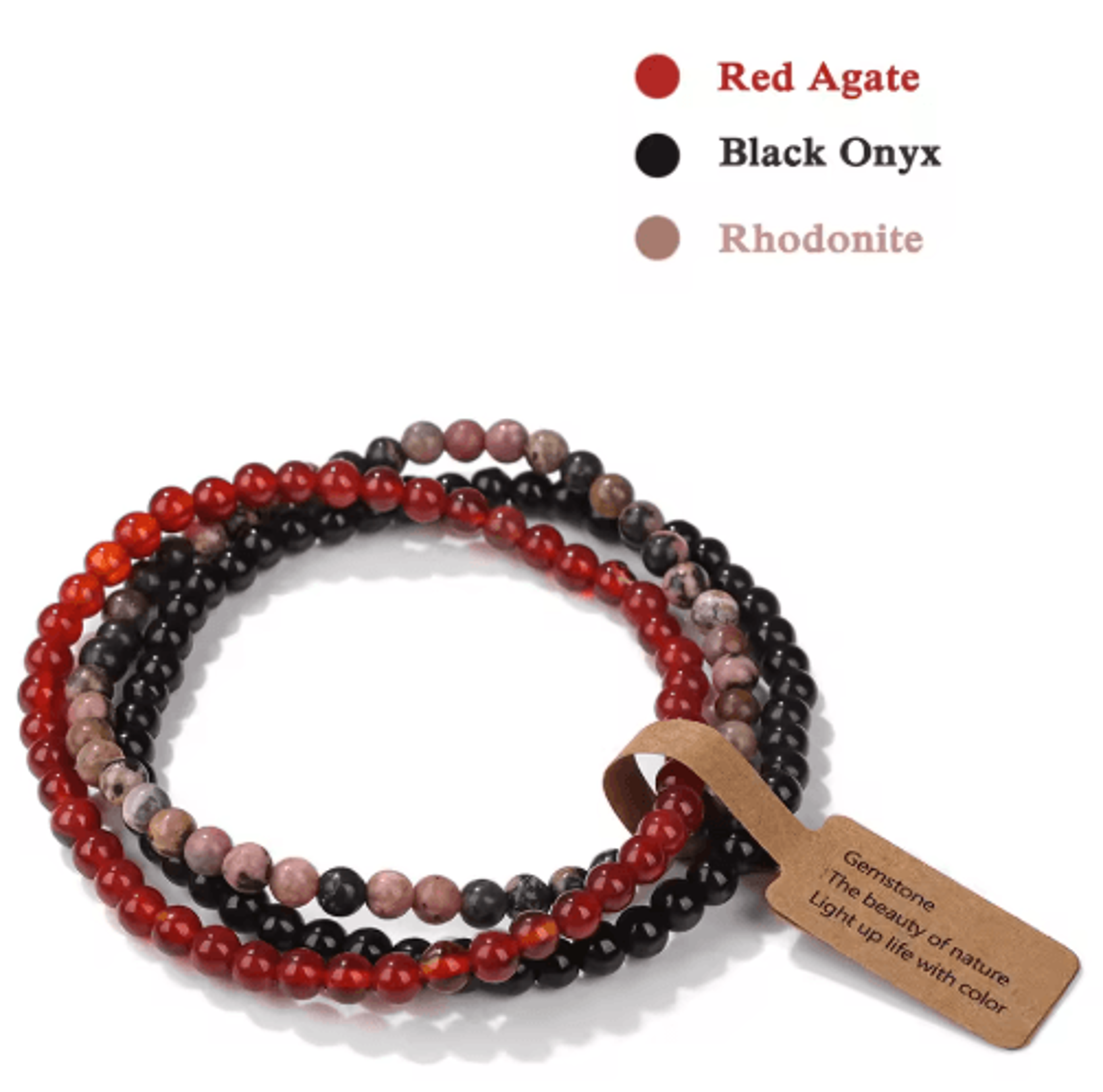 3Piece Natural Stone 4mm Beaded Bracelet Set 18