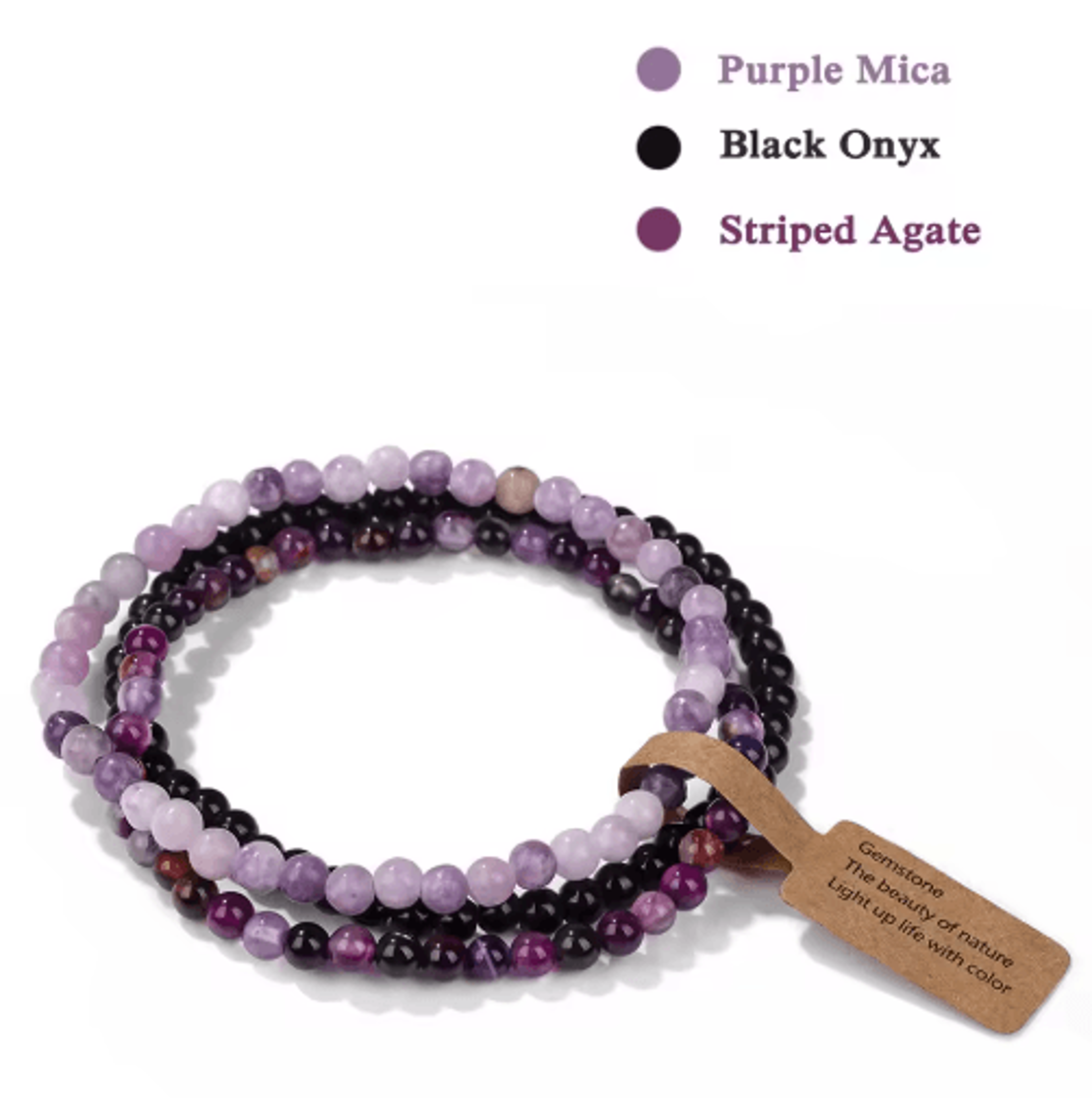 3Piece Natural Stone 4mm Beaded Bracelet Set 19