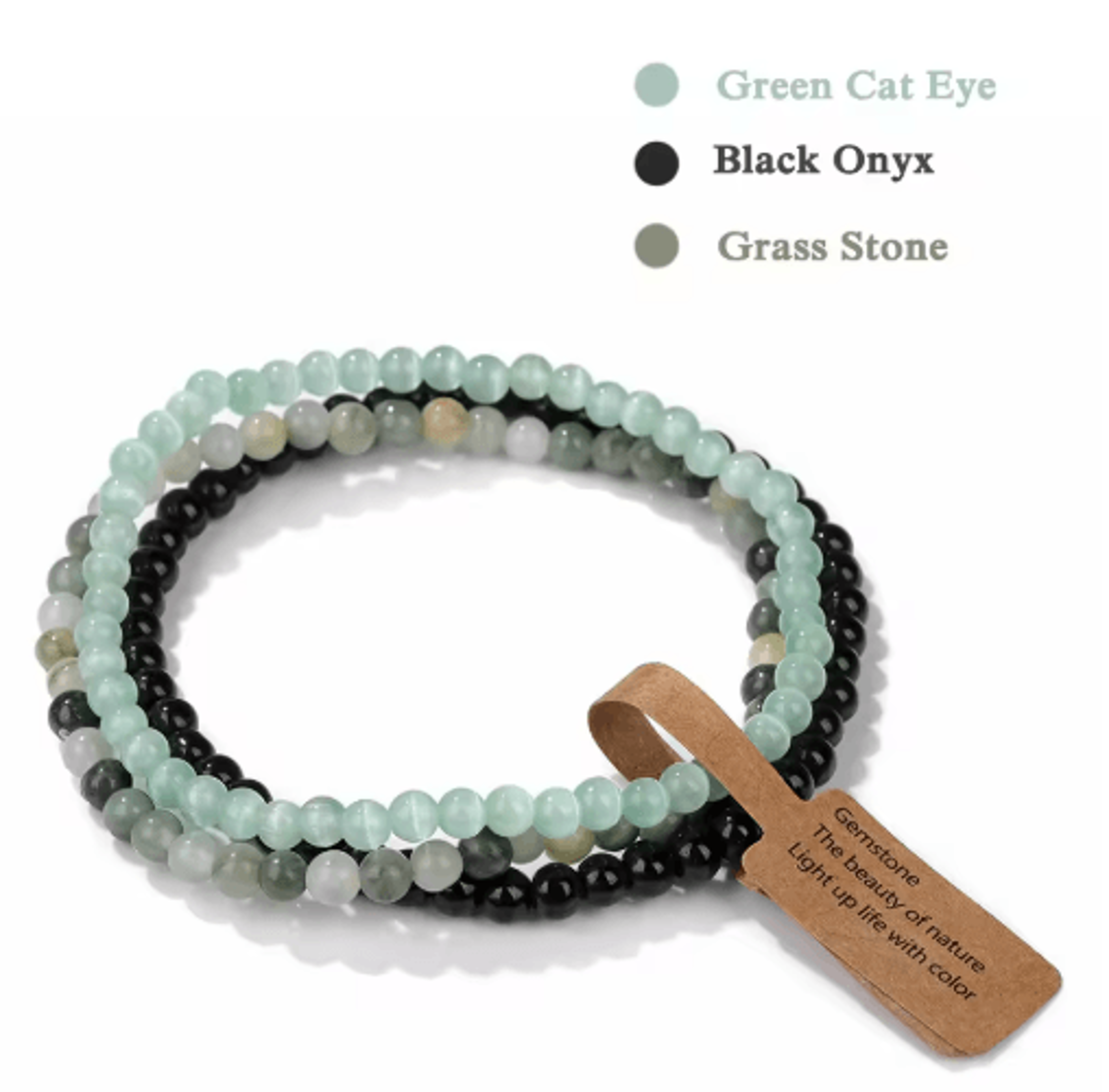 3Piece Natural Stone 4mm Beaded Bracelet Set 21