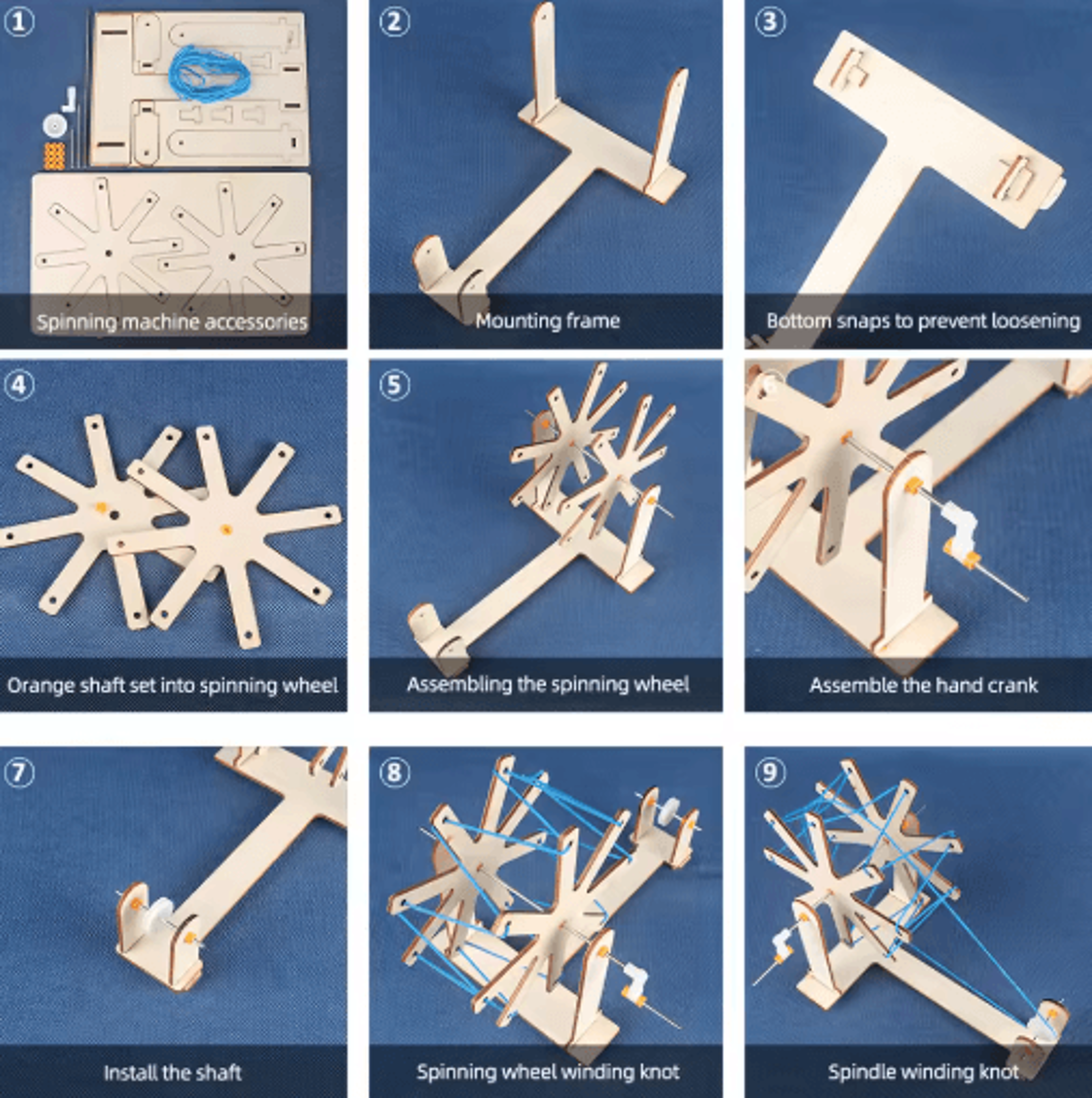 Mini DIY Wooden Weaving Loom  Spinning Wheel Set 3