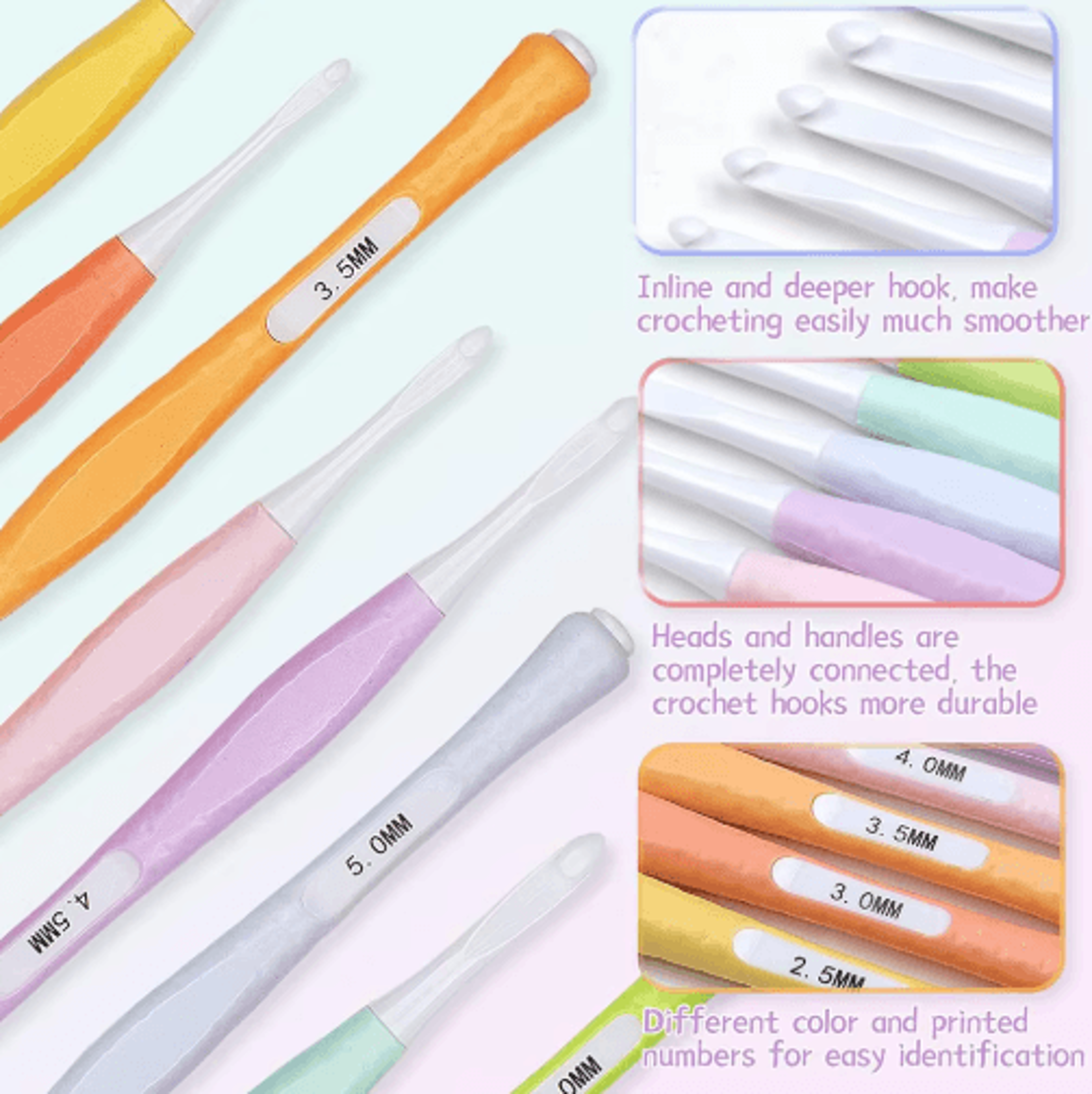 8PCS Ergonomic SoftGrip Inline Crochet Hook Set 5