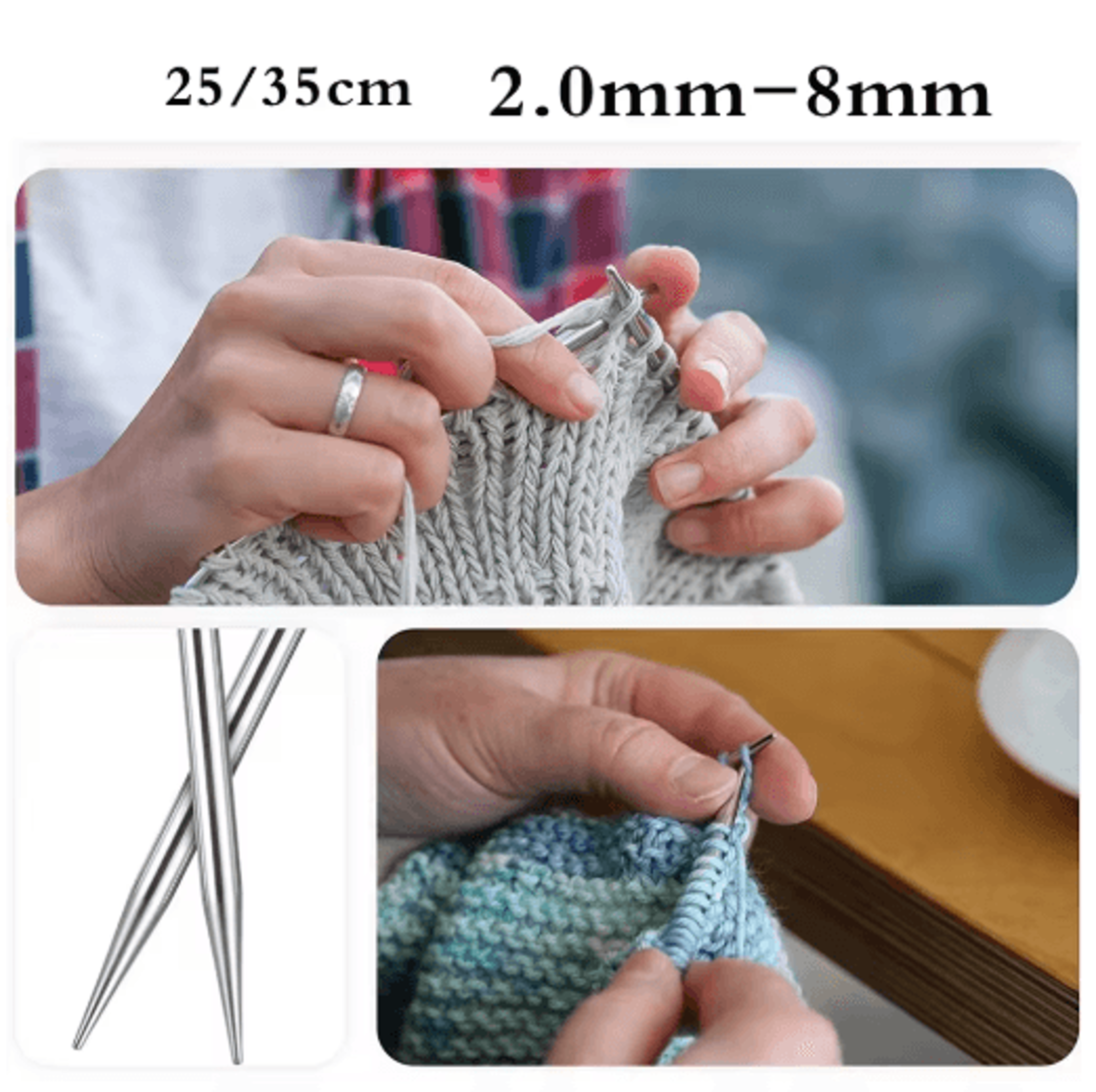 22PCS Stainless Steel Straight Knitting Needle Set 2