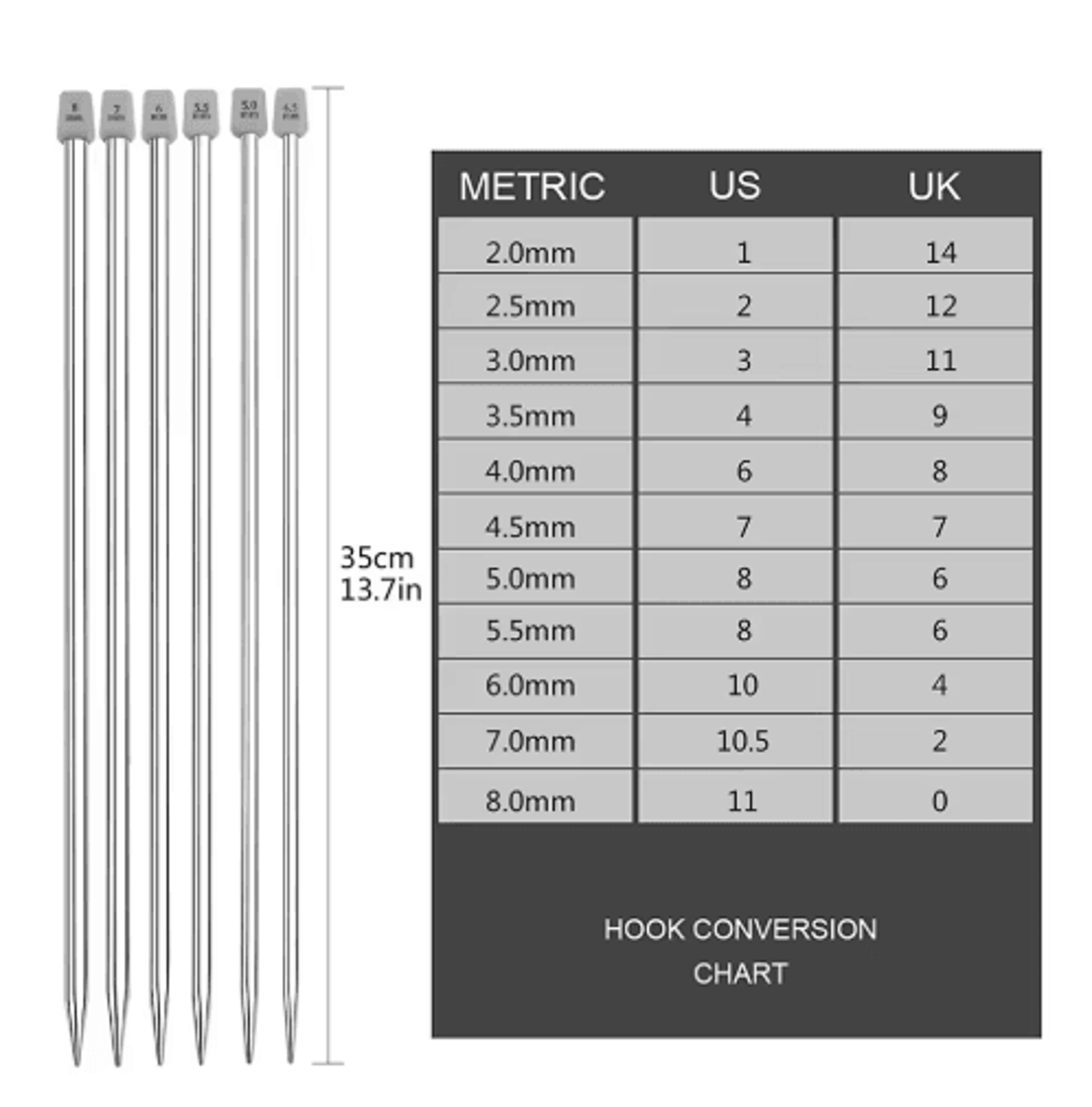 22PCS Stainless Steel Straight Knitting Needle Set 4