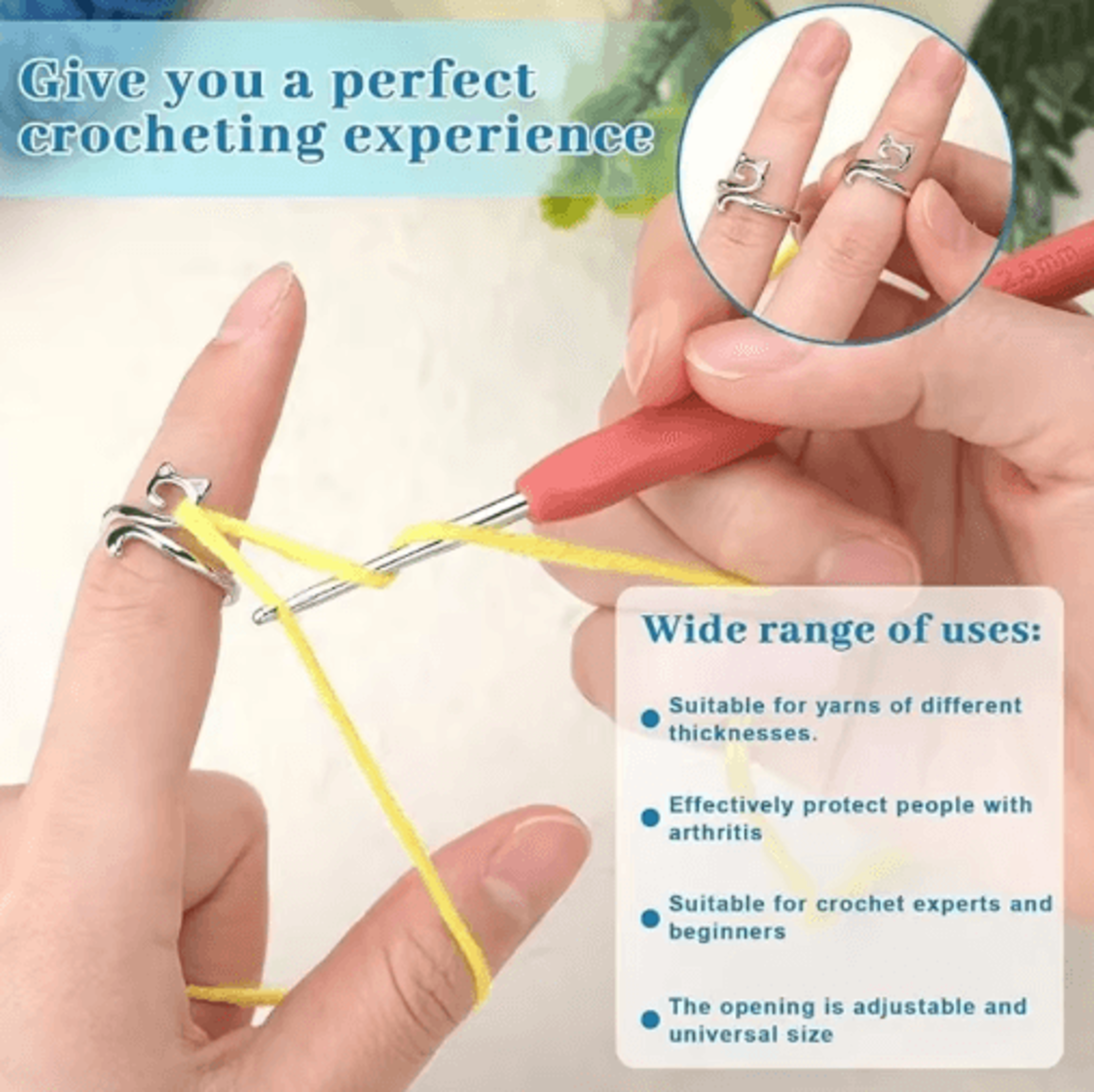 2PCS Adjustable Knitting  Crochet Yarn Guide Ring 10