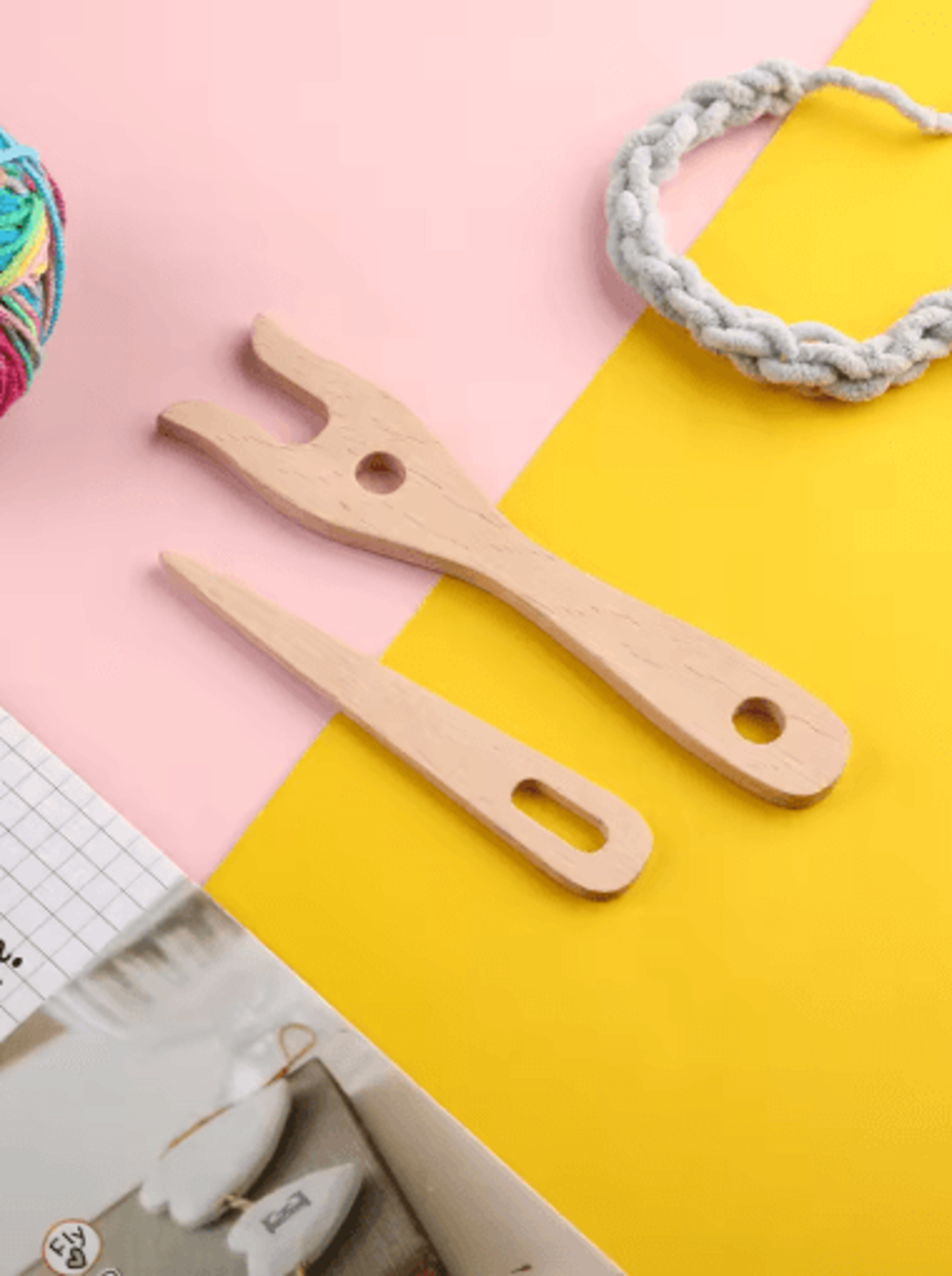 2PCS Wooden Knitting Fork Weaving Tool Set 6