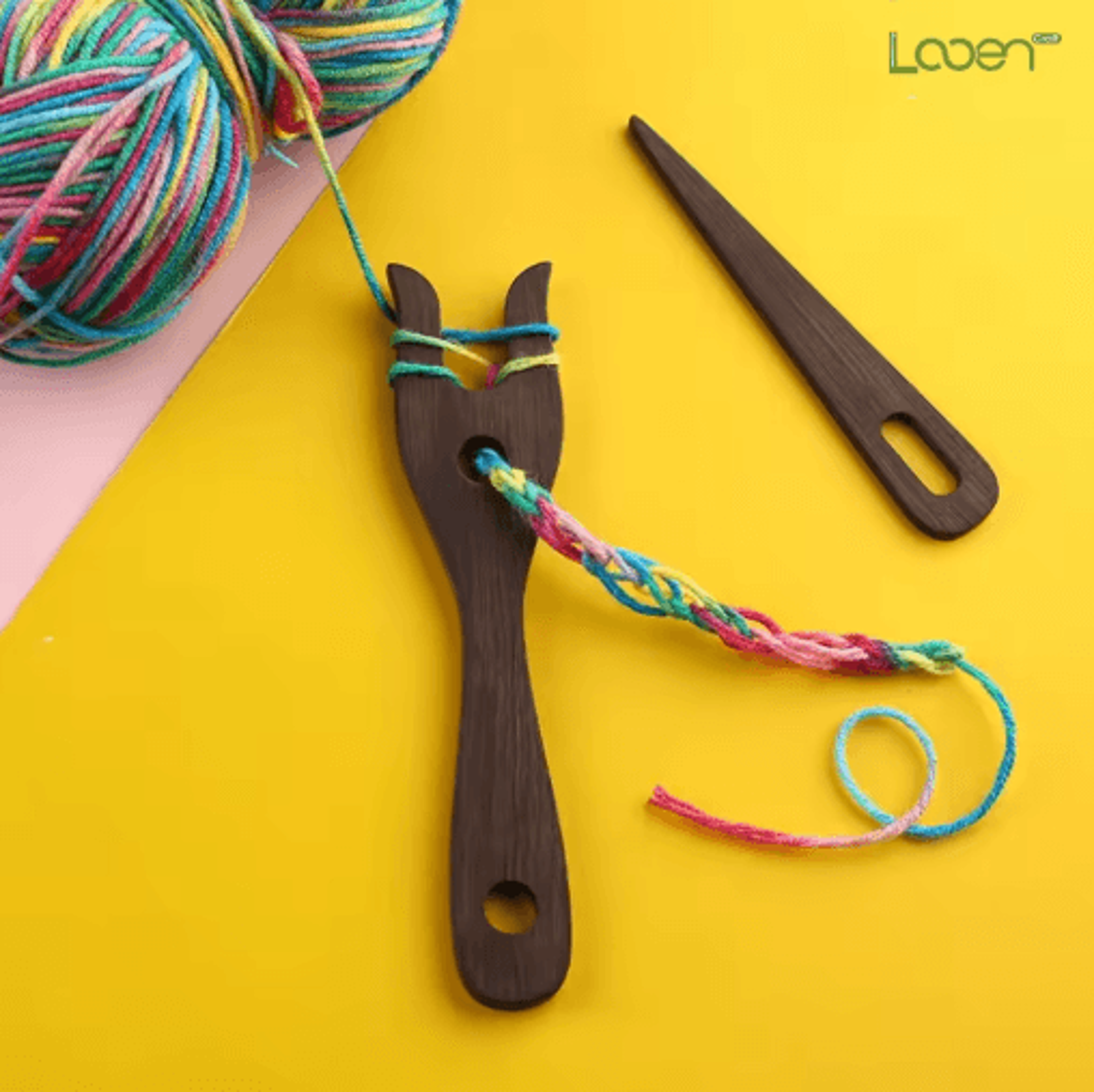 2pcs wooden knitting fork weaving tool set