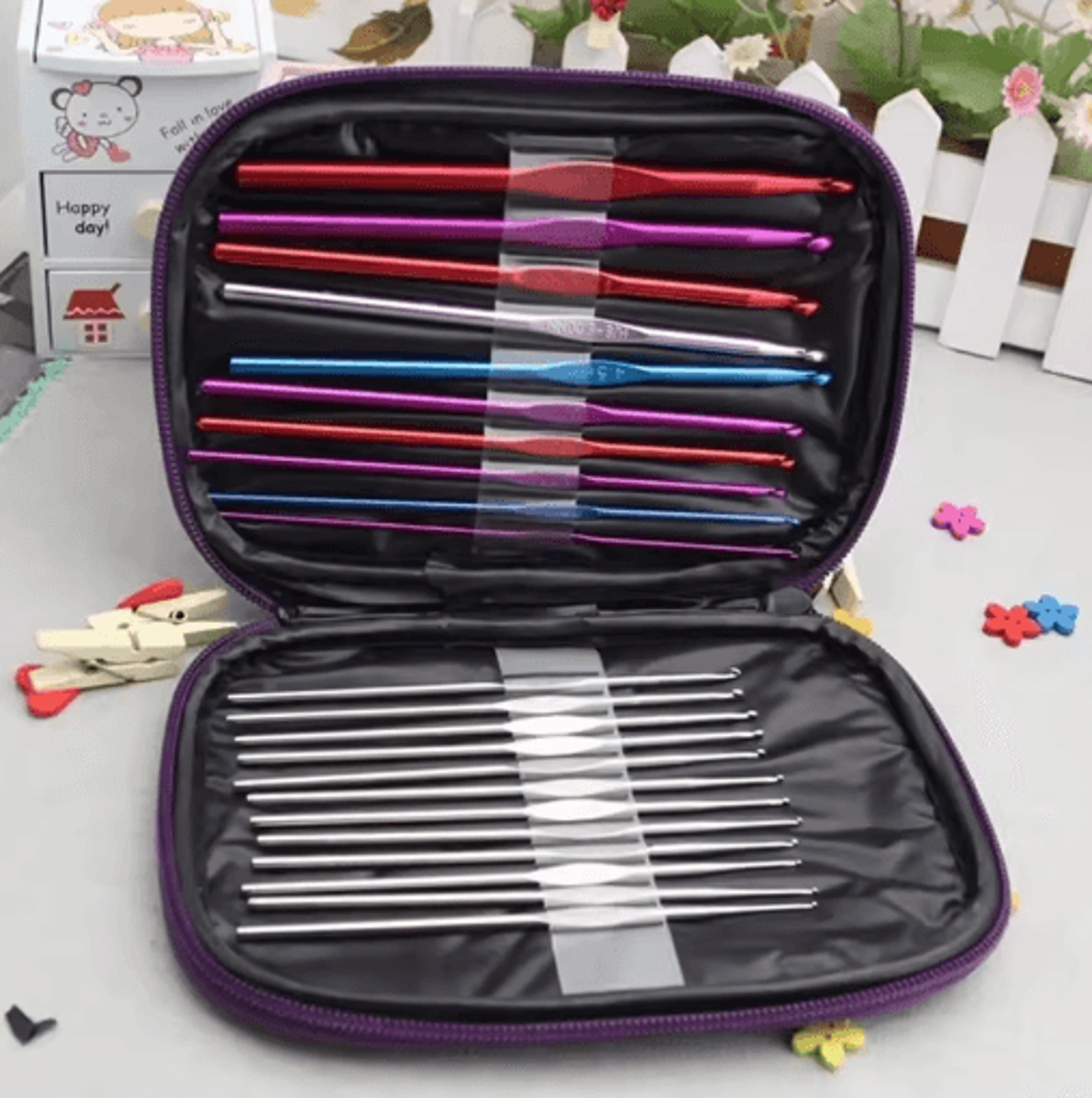 22PCS Crochet Hook  Knitting Tool Set With Case 3
