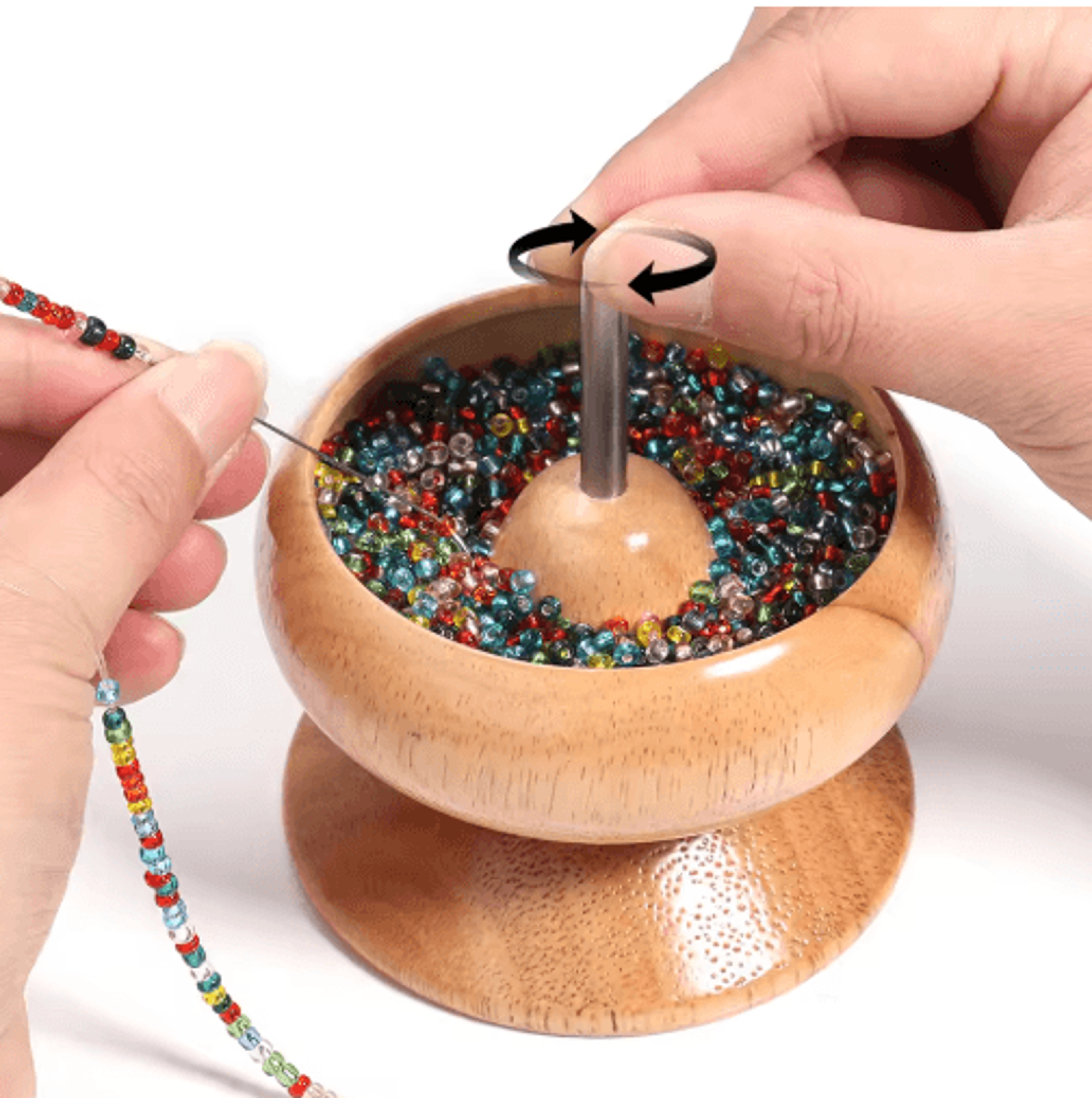 wooden bead spinner with beading needle