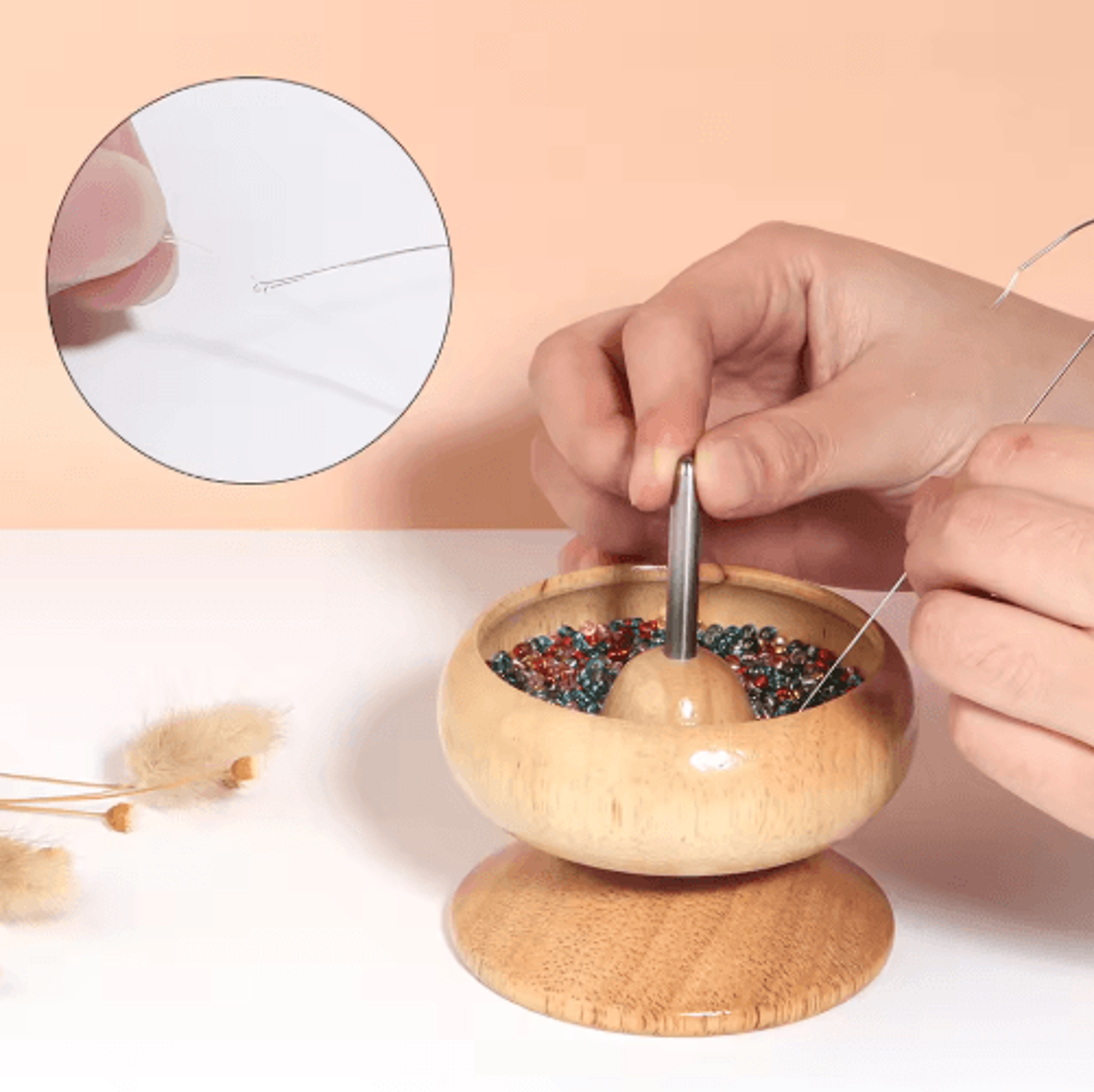 Wooden Bead Spinner With Beading Needle 5