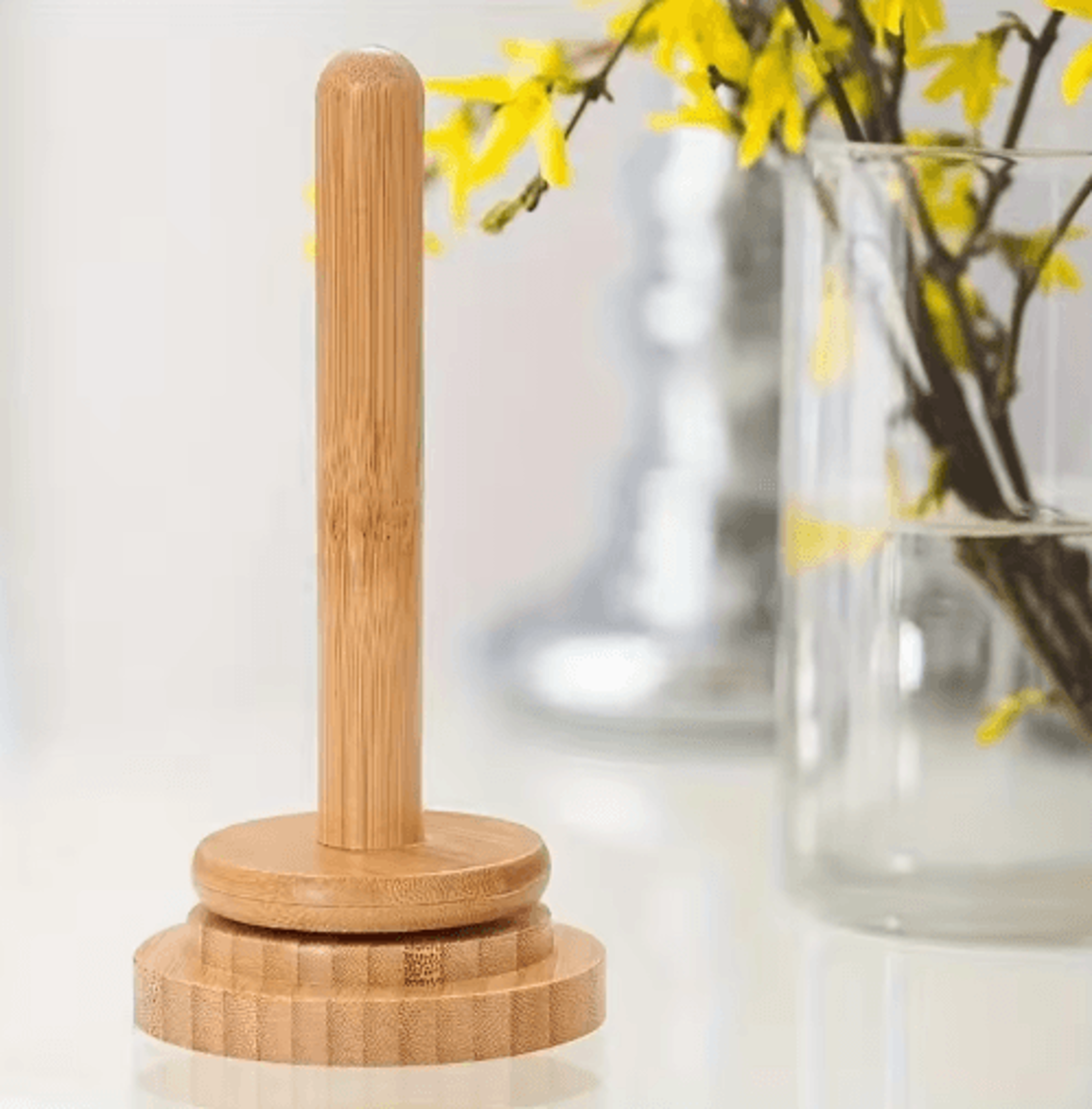 handmade wooden rotating yarn holder with storage base