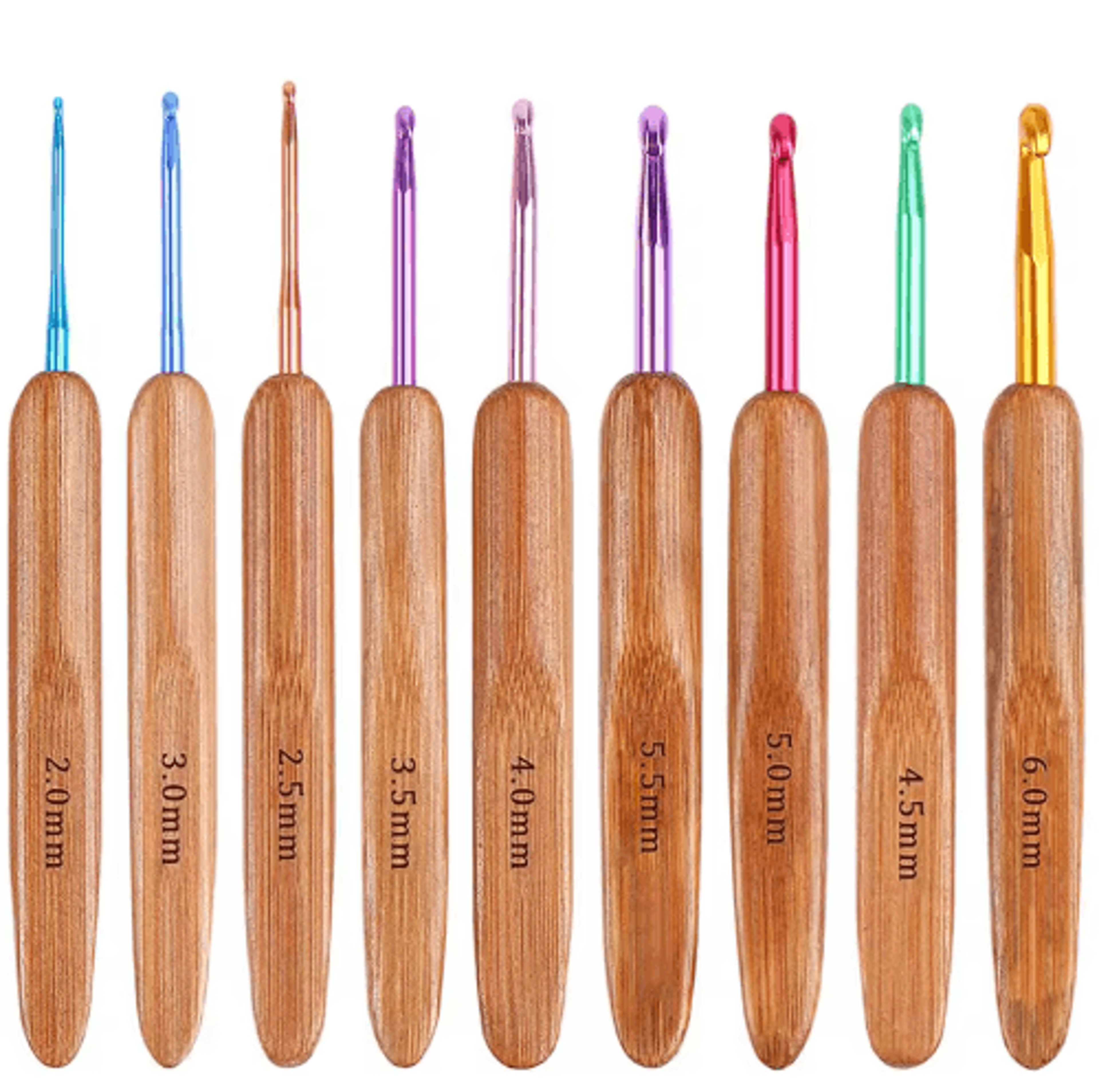 9Size Vintage Wooden Handle Crochet Hook Set 1