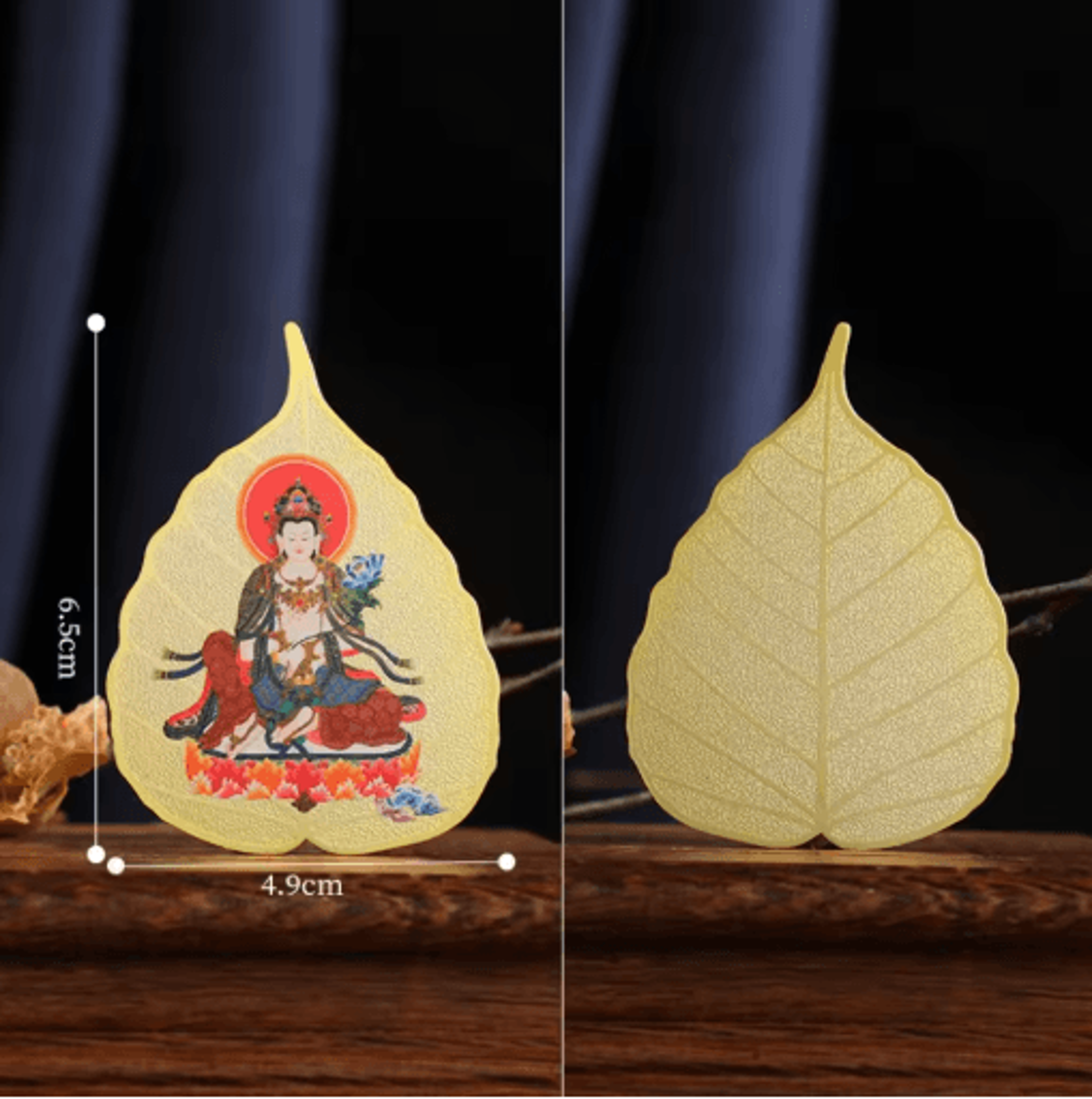 Chinese Culture Copper Bodhi Leaf Guardian Deity Ornament 2