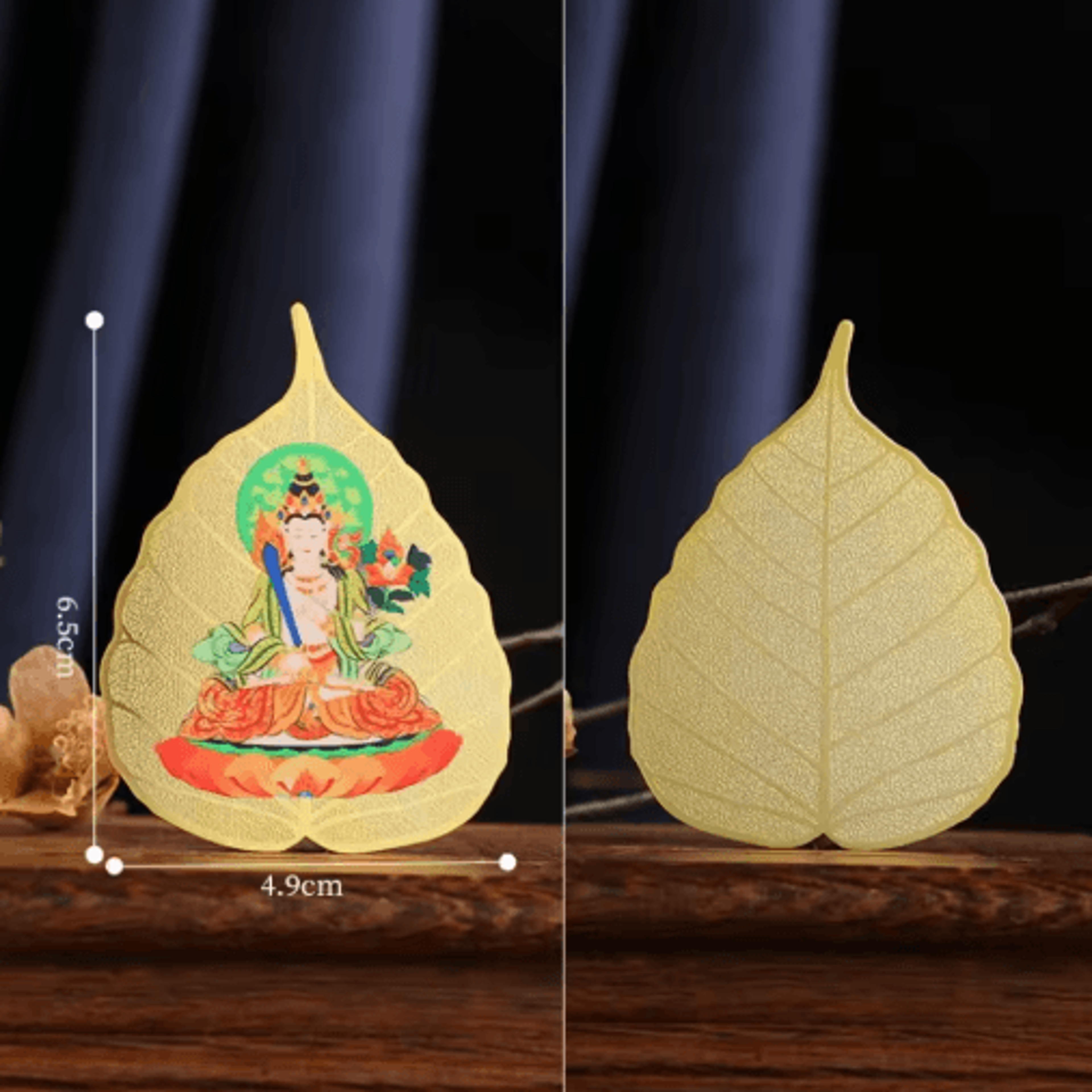 Chinese Culture Copper Bodhi Leaf Guardian Deity Ornament 10